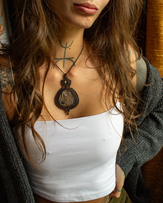 Sunstone & Stick Agate macrame necklace