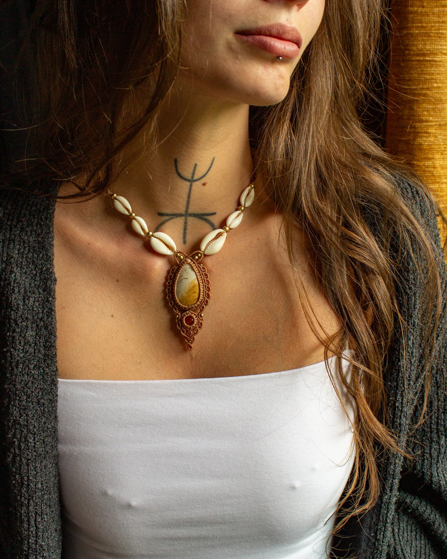 Polka Dot Jasper & Carnelian macrame necklace