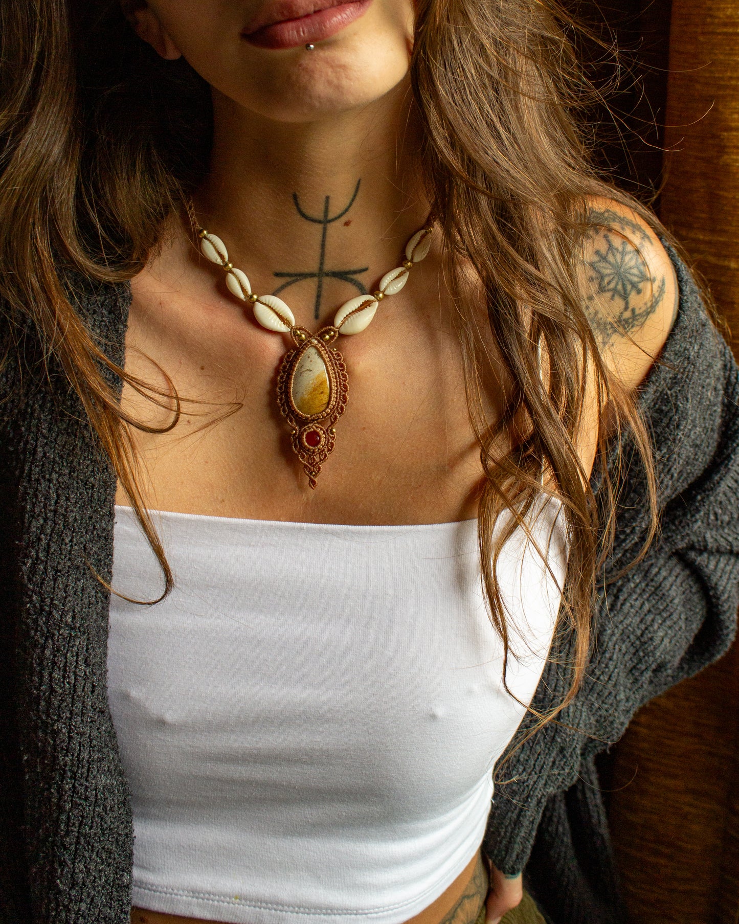 Polka Dot Jasper & Carnelian macrame necklace