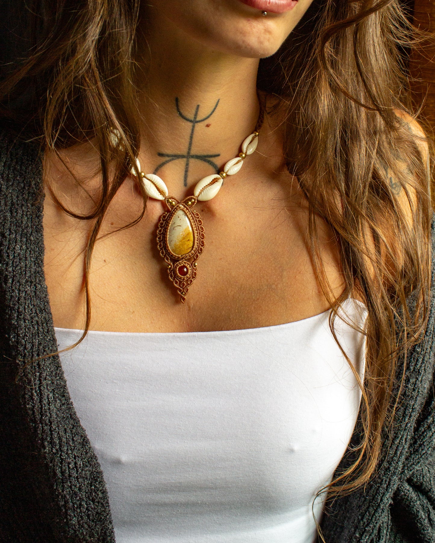 Polka Dot Jasper & Carnelian macrame necklace