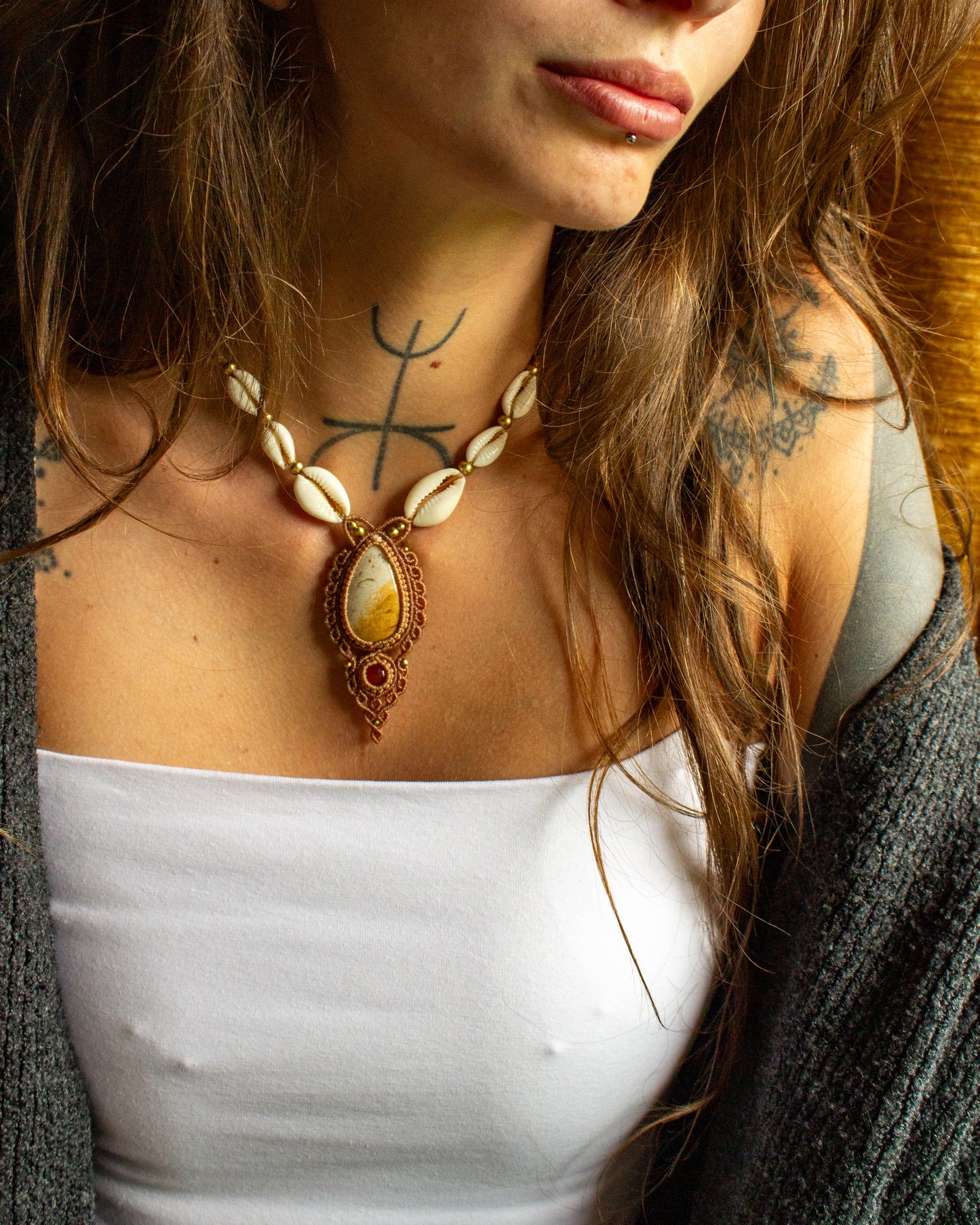 Polka Dot Jasper & Carnelian macrame necklace