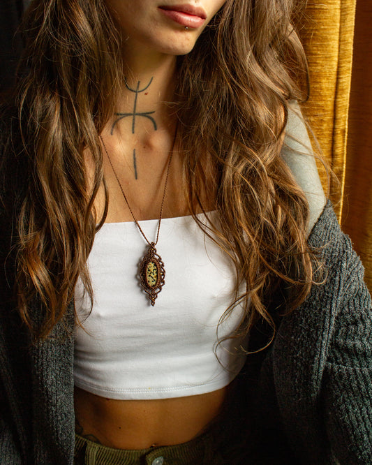 Dalmatian Jasper macrame necklace