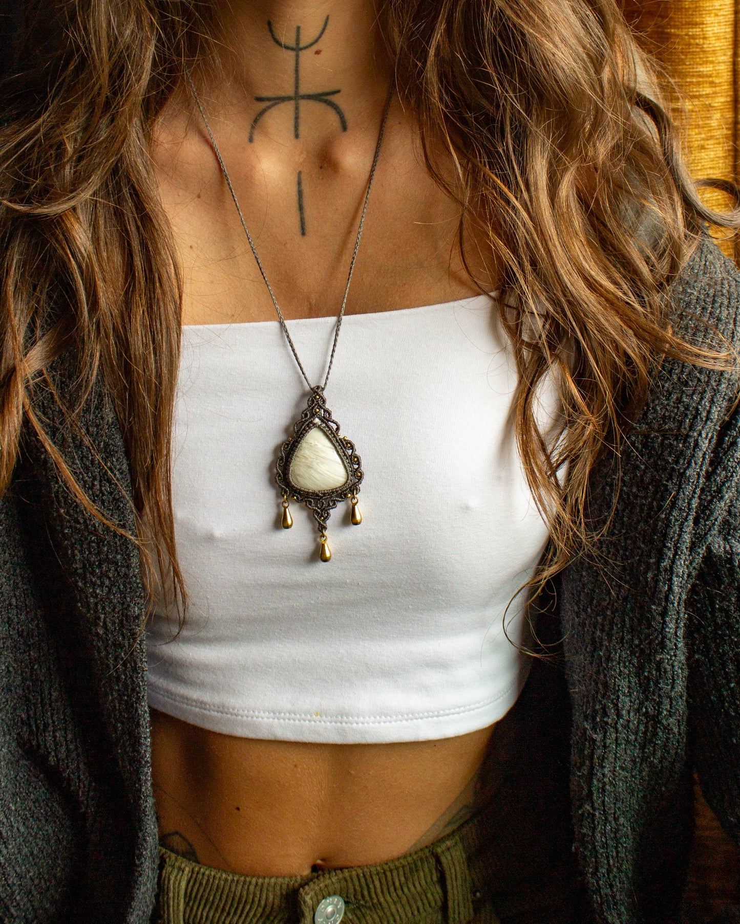 Scolecite macrame necklace