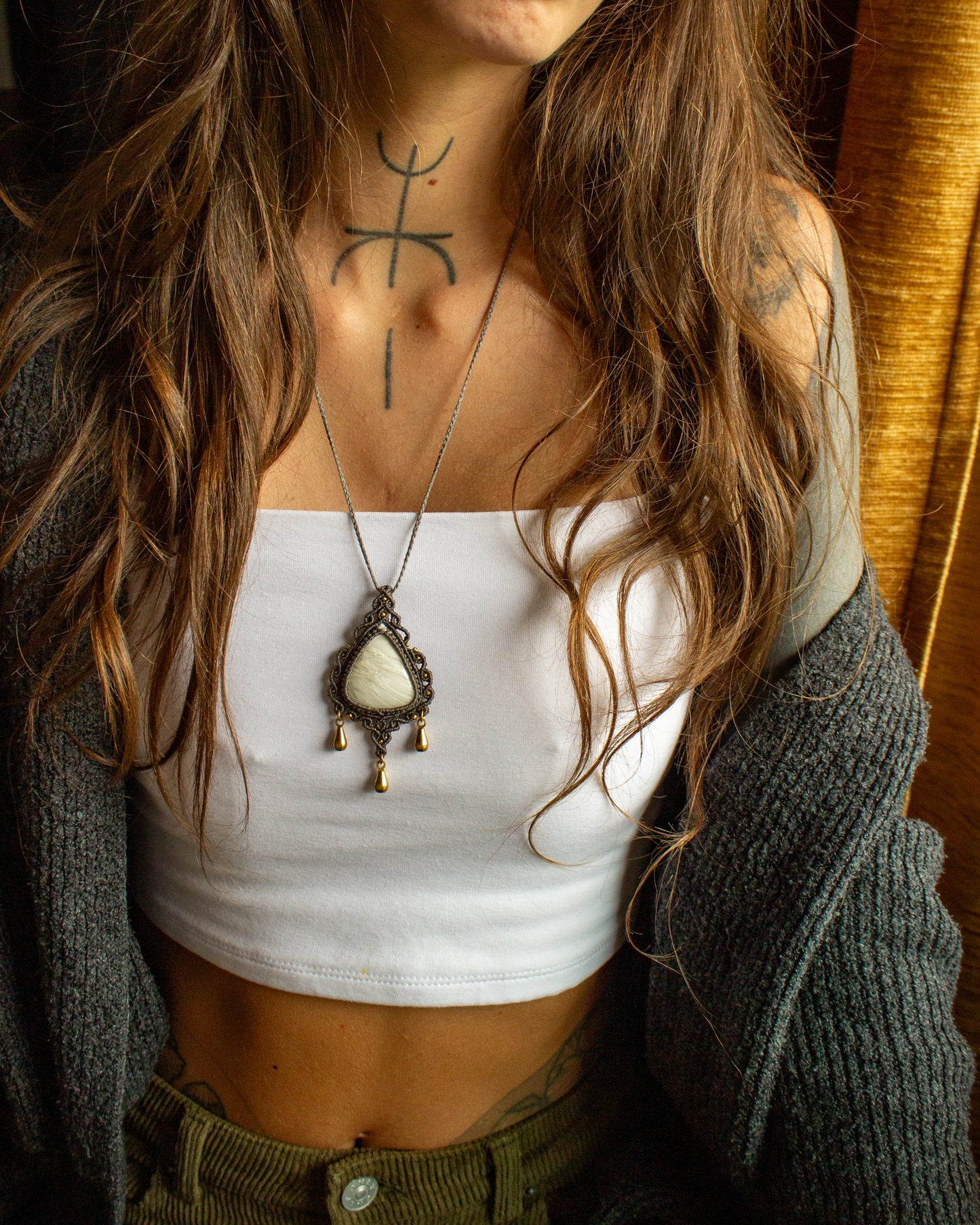Scolecite macrame necklace