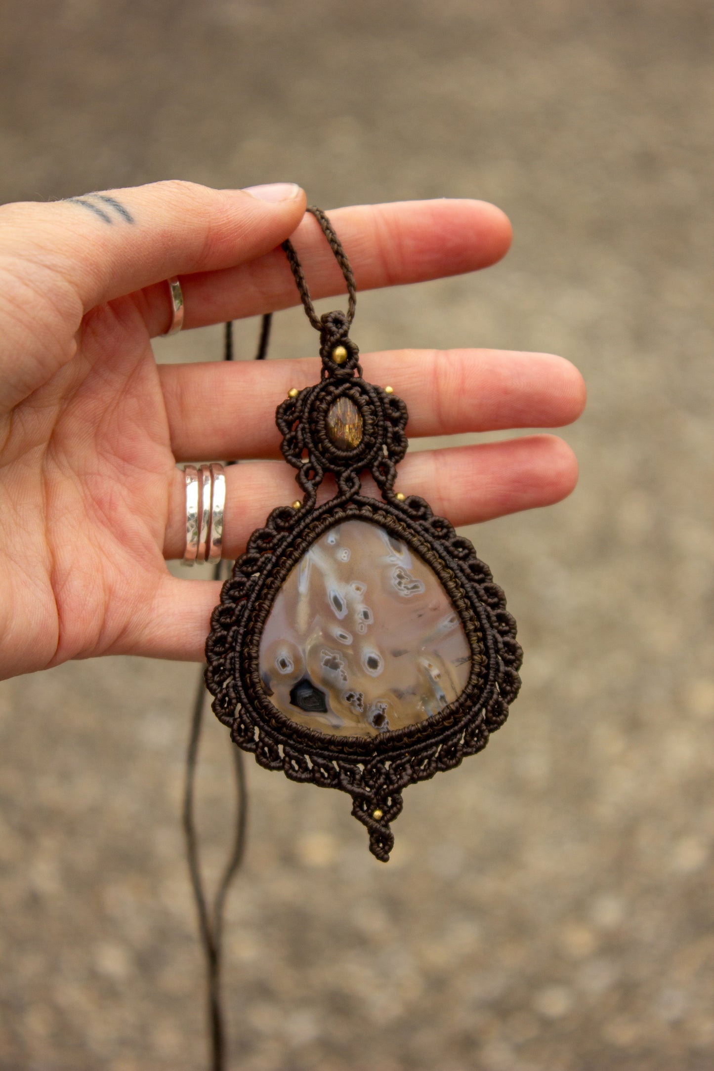 Sunstone & Stick Agate macrame necklace