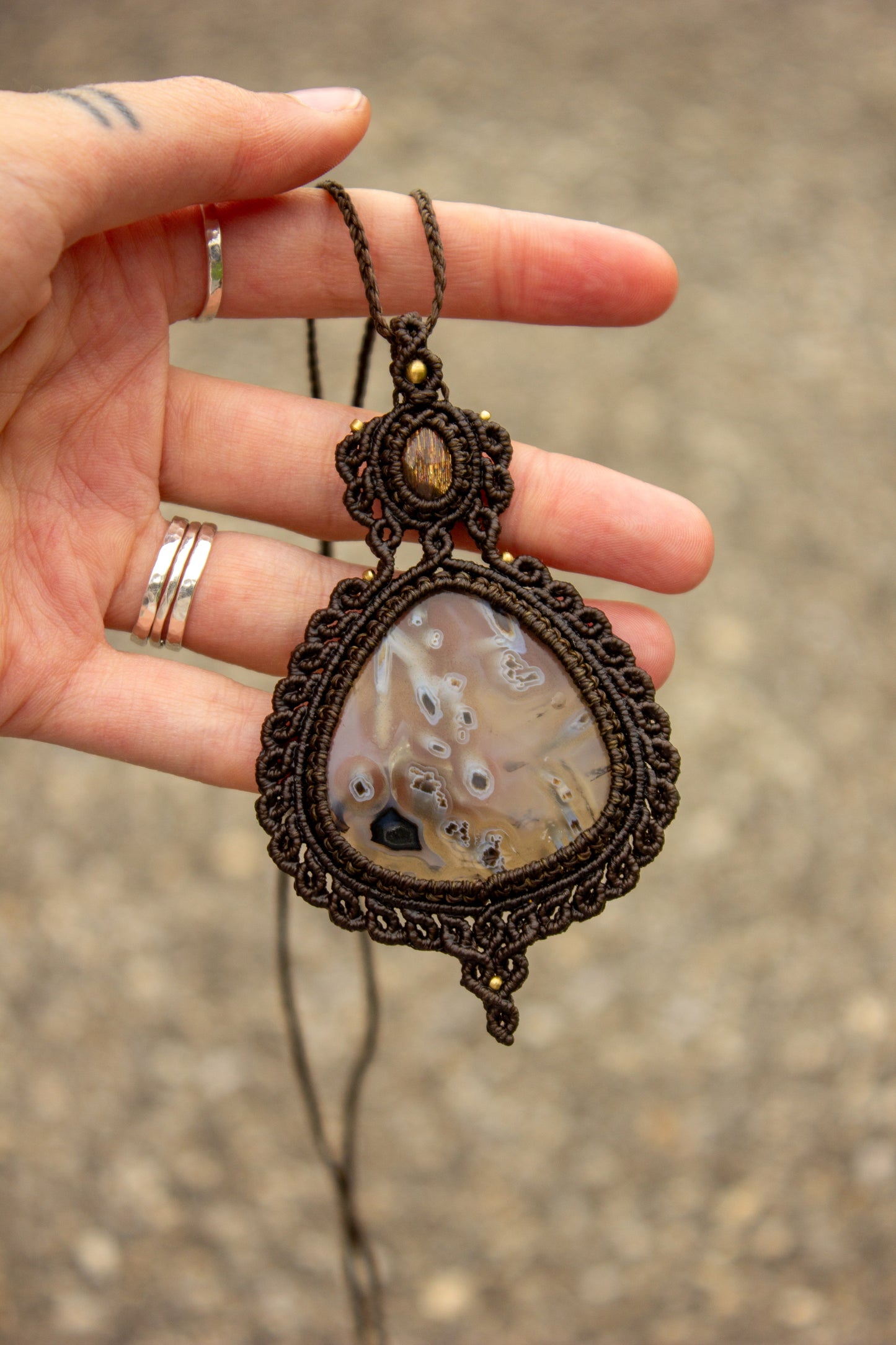 Sunstone & Stick Agate macrame necklace