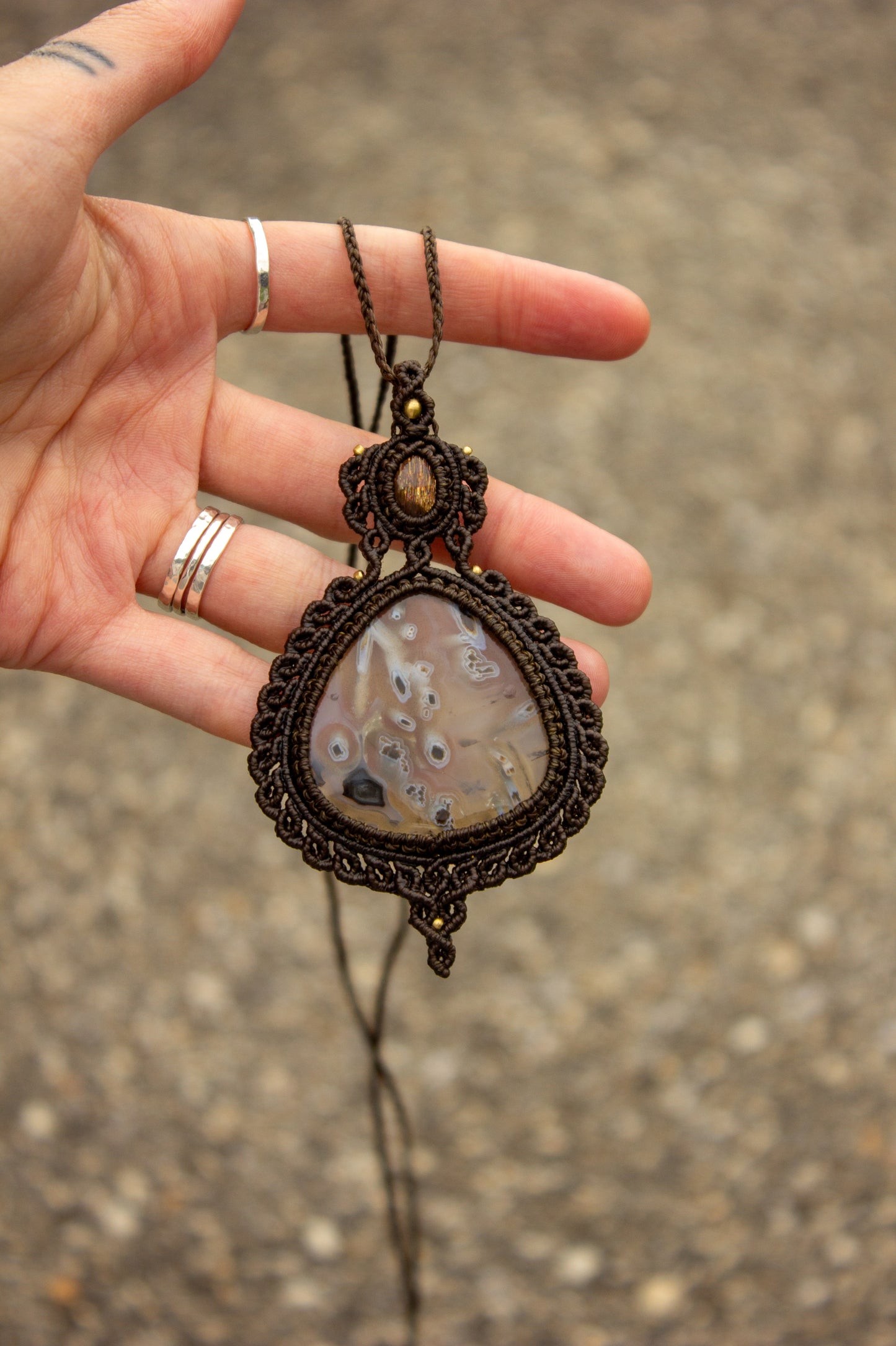 Sunstone & Stick Agate macrame necklace