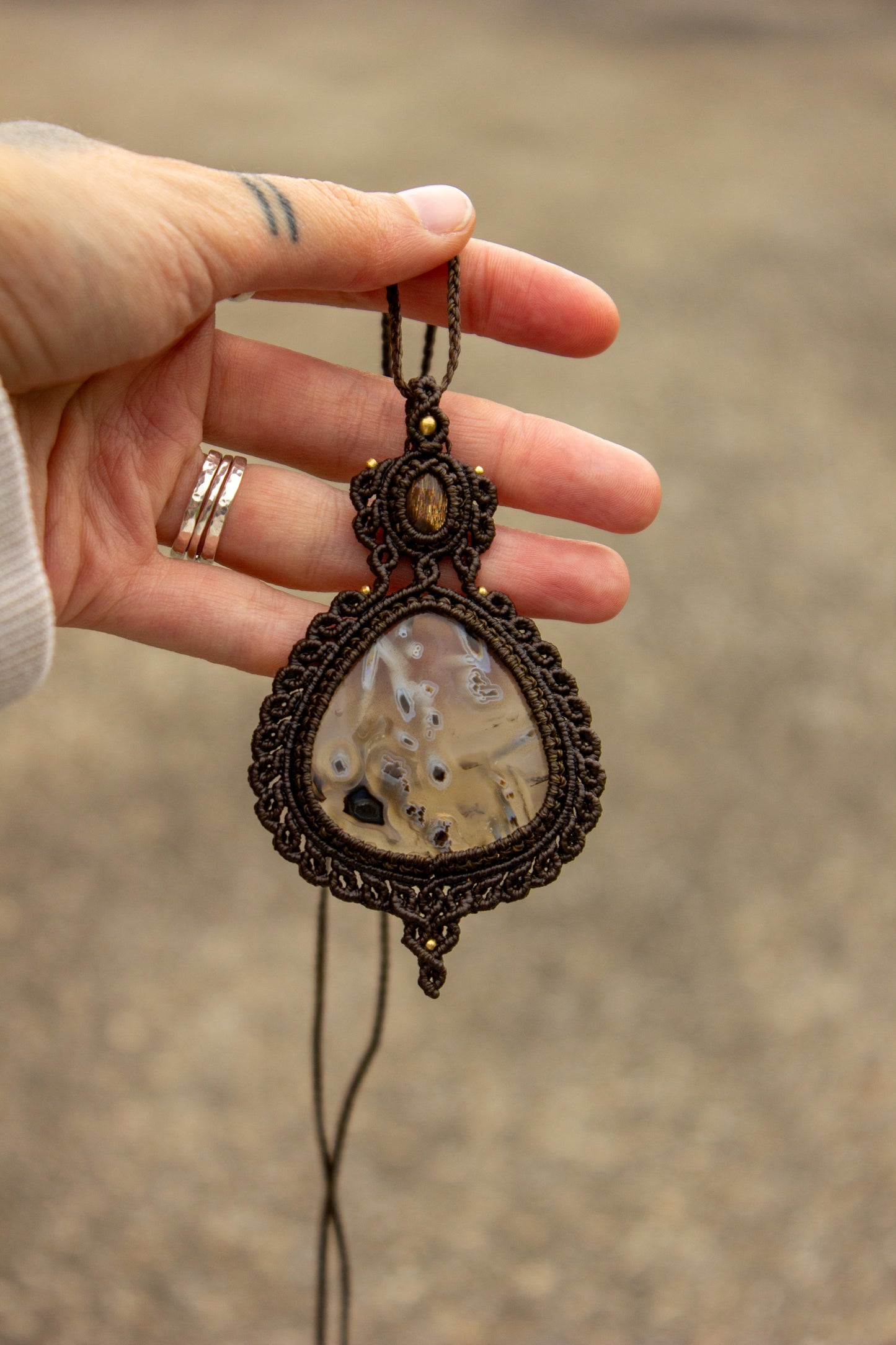 Sunstone & Stick Agate macrame necklace