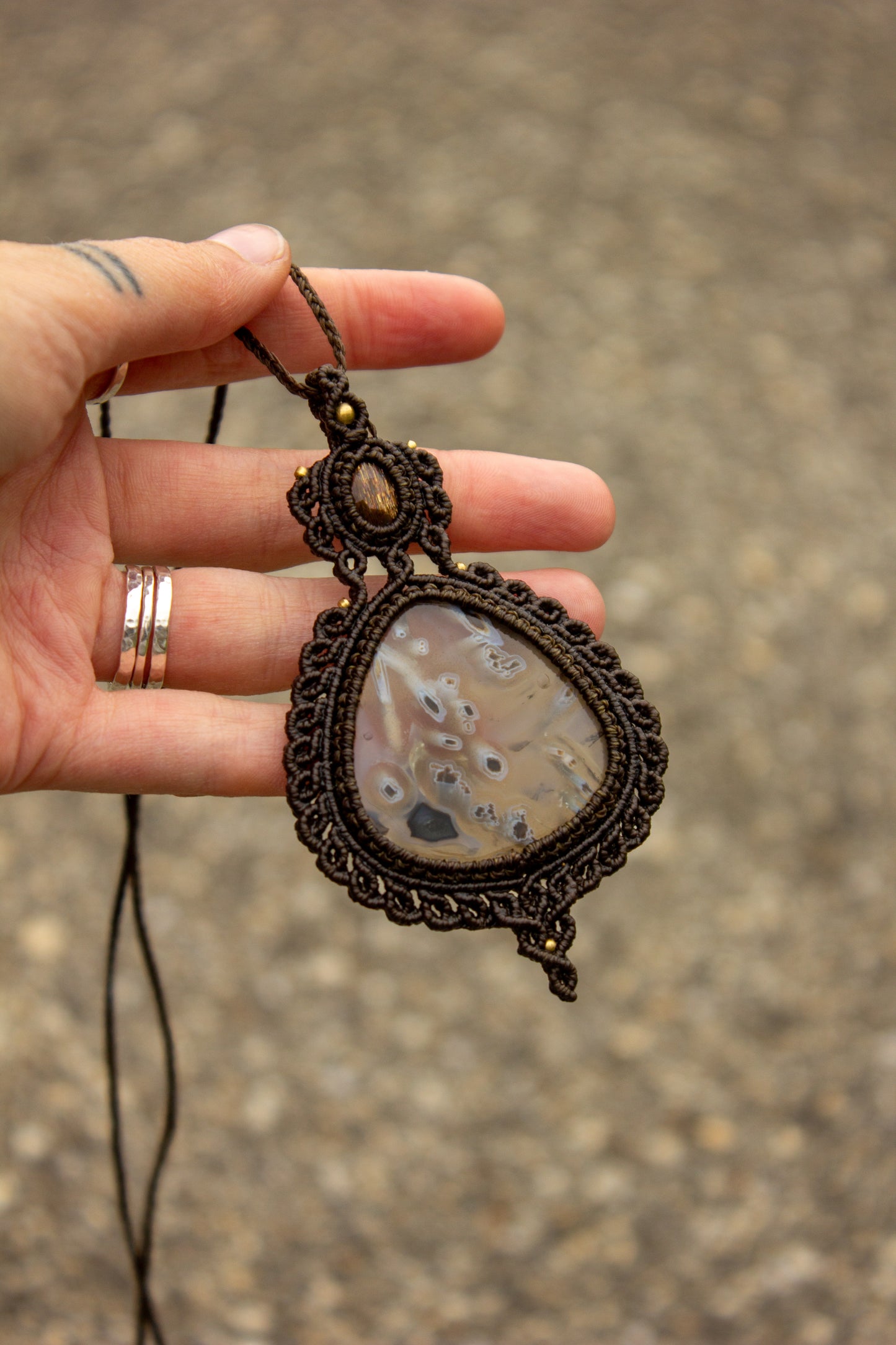 Sunstone & Stick Agate macrame necklace