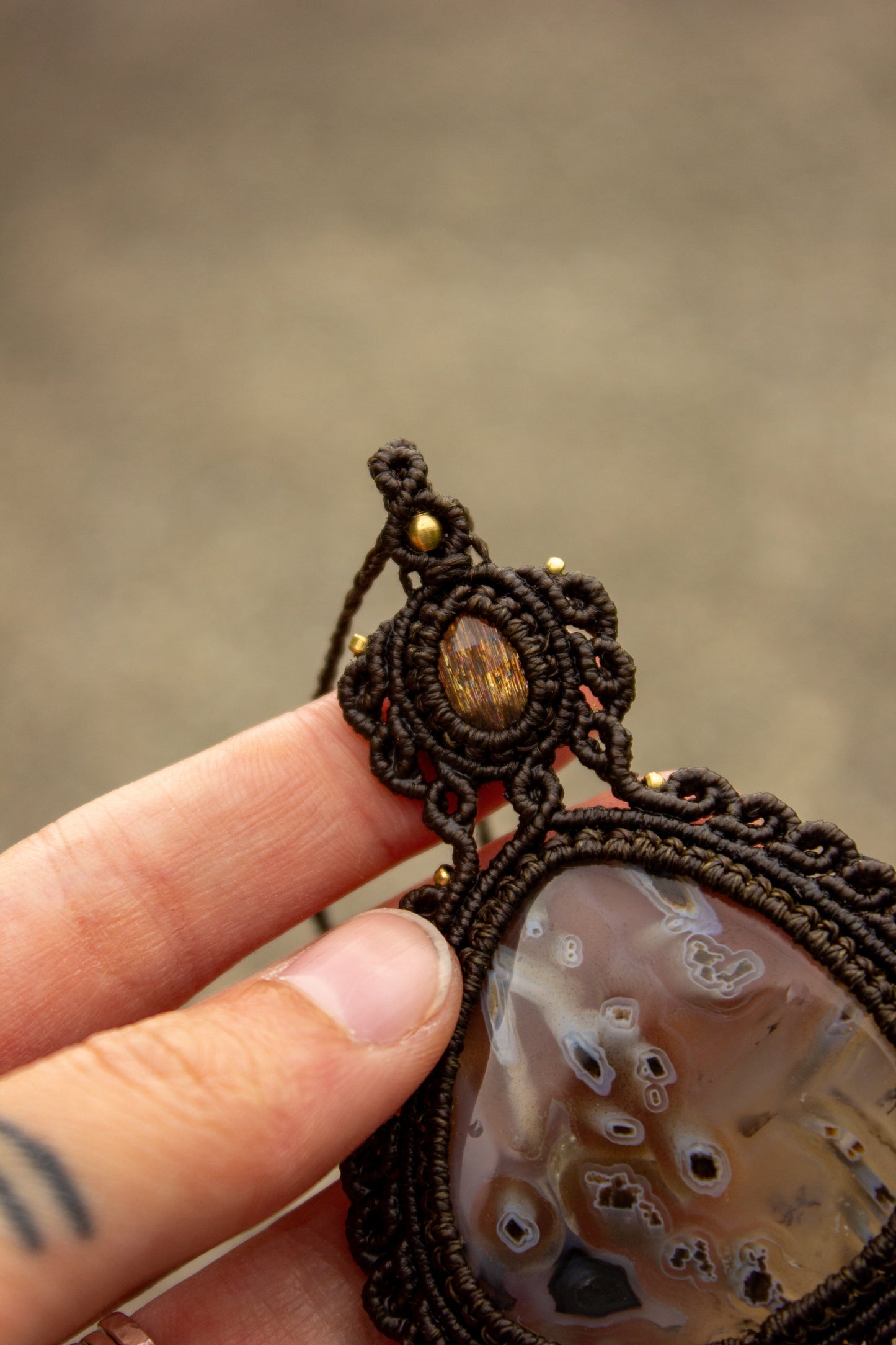 Sunstone & Stick Agate macrame necklace