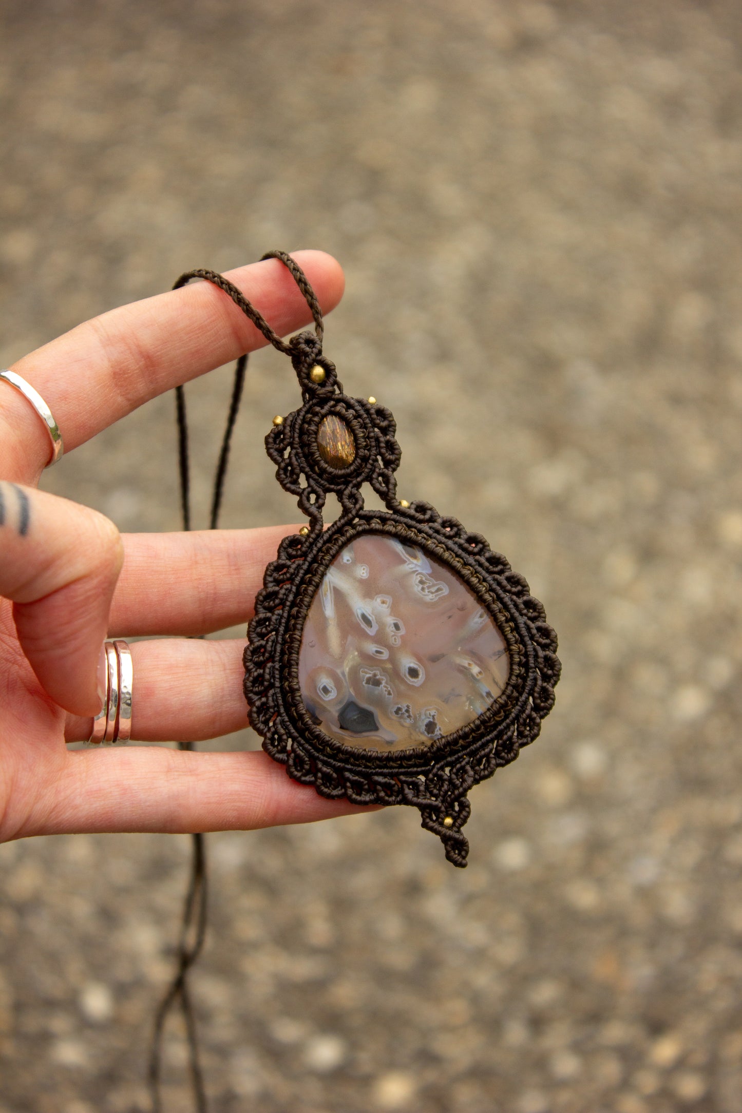 Sunstone & Stick Agate macrame necklace