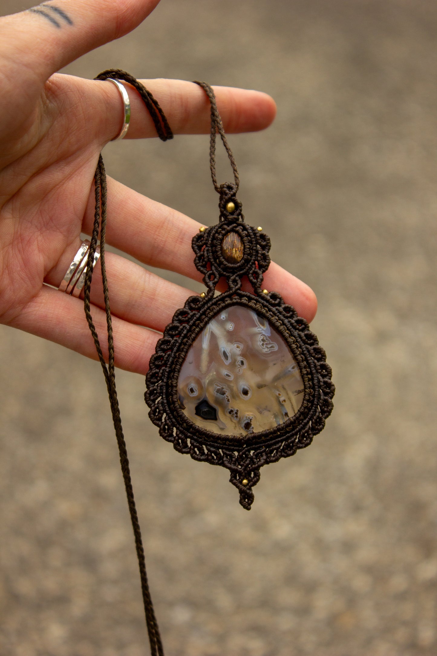Sunstone & Stick Agate macrame necklace