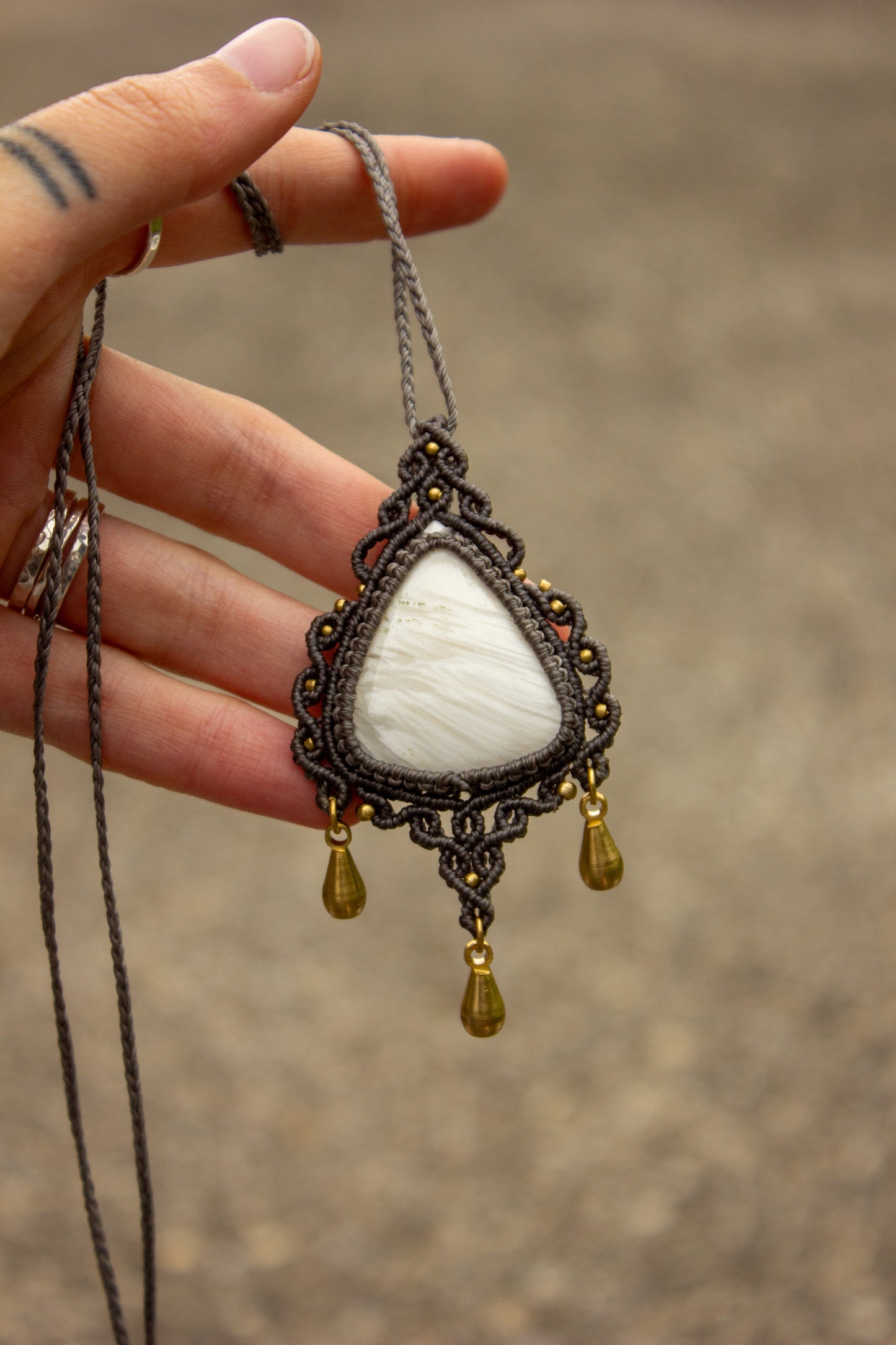 Scolecite macrame necklace