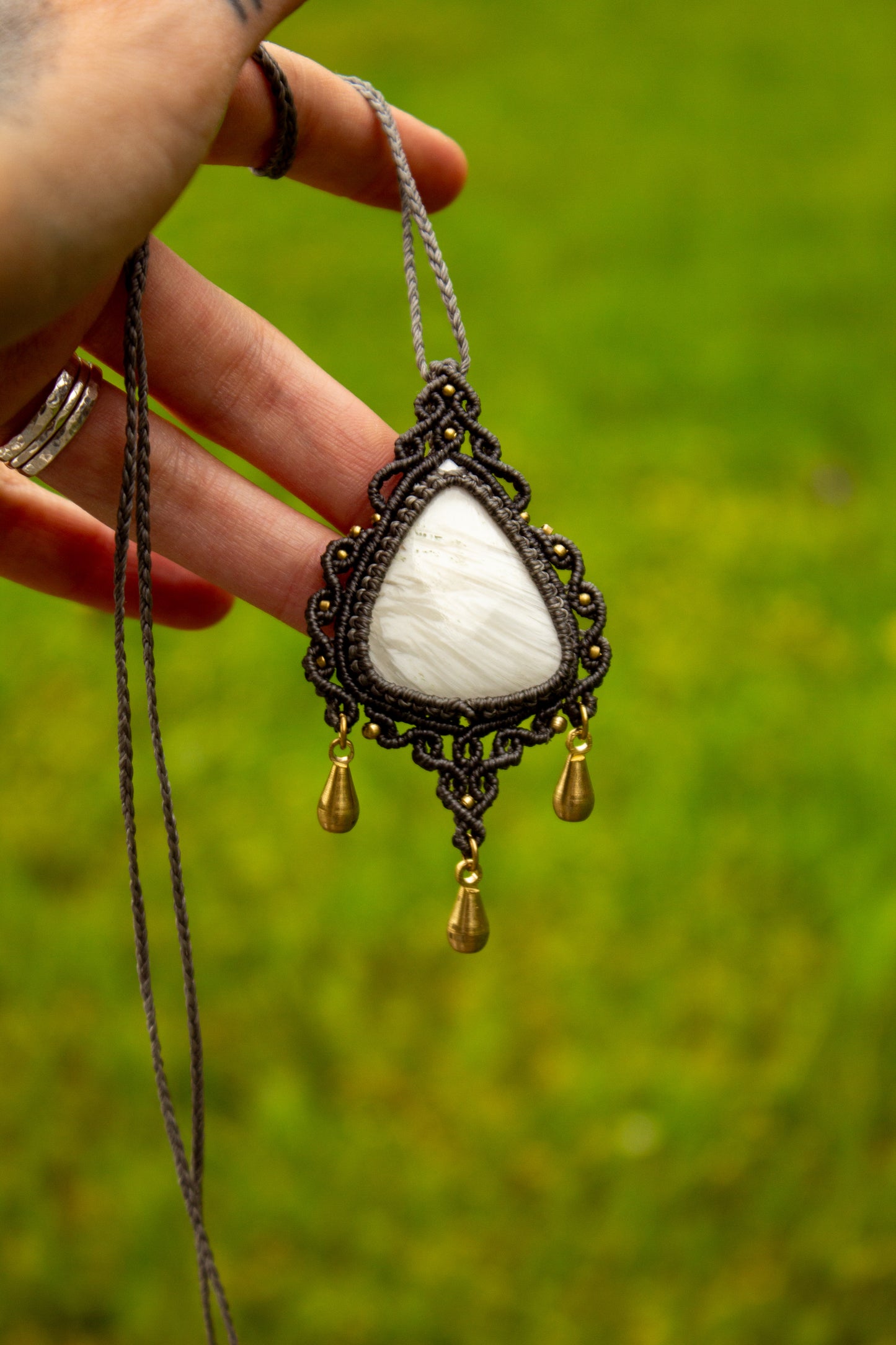 Scolecite macrame necklace