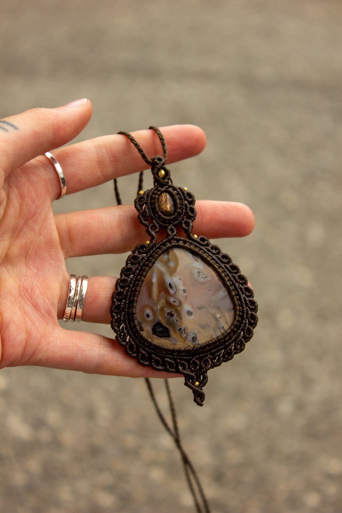 Sunstone & Stick Agate macrame necklace