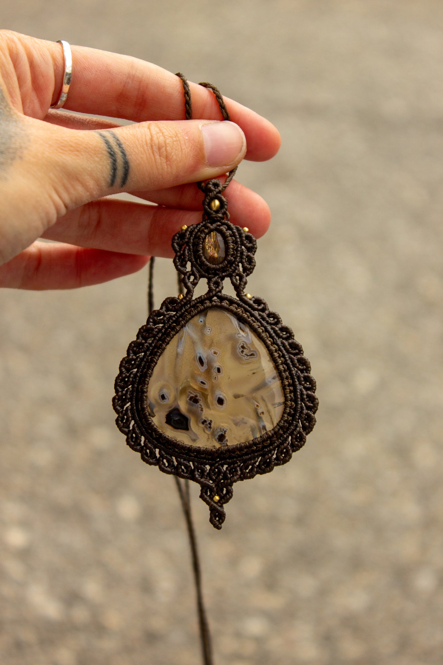 Sunstone & Stick Agate macrame necklace