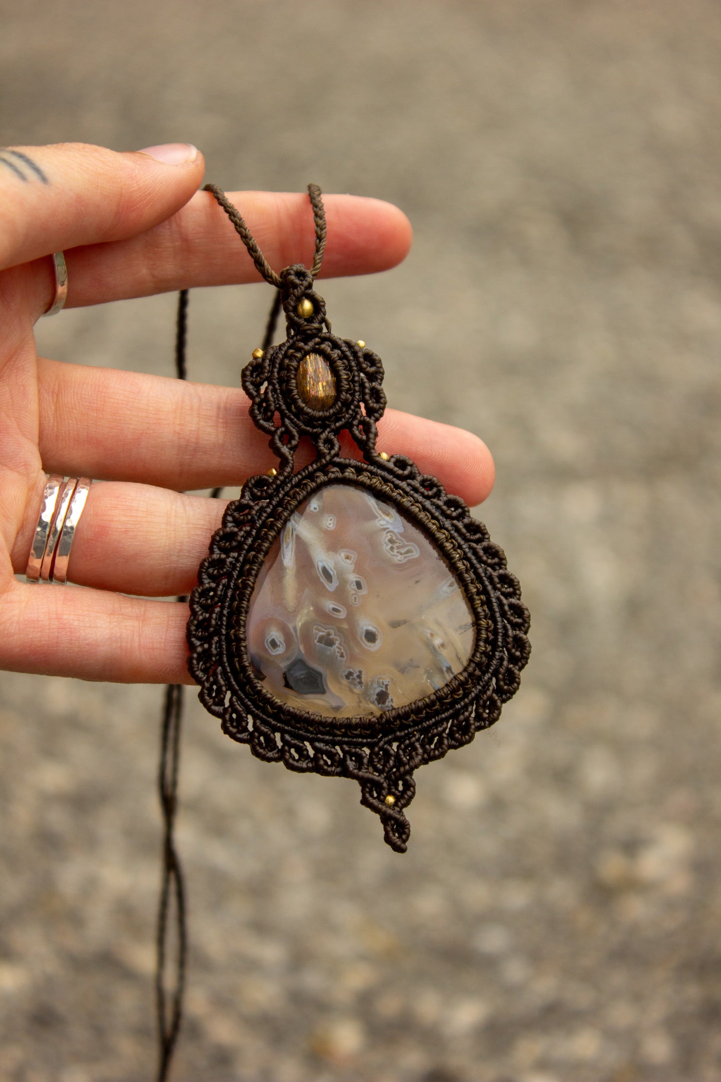 Sunstone & Stick Agate macrame necklace