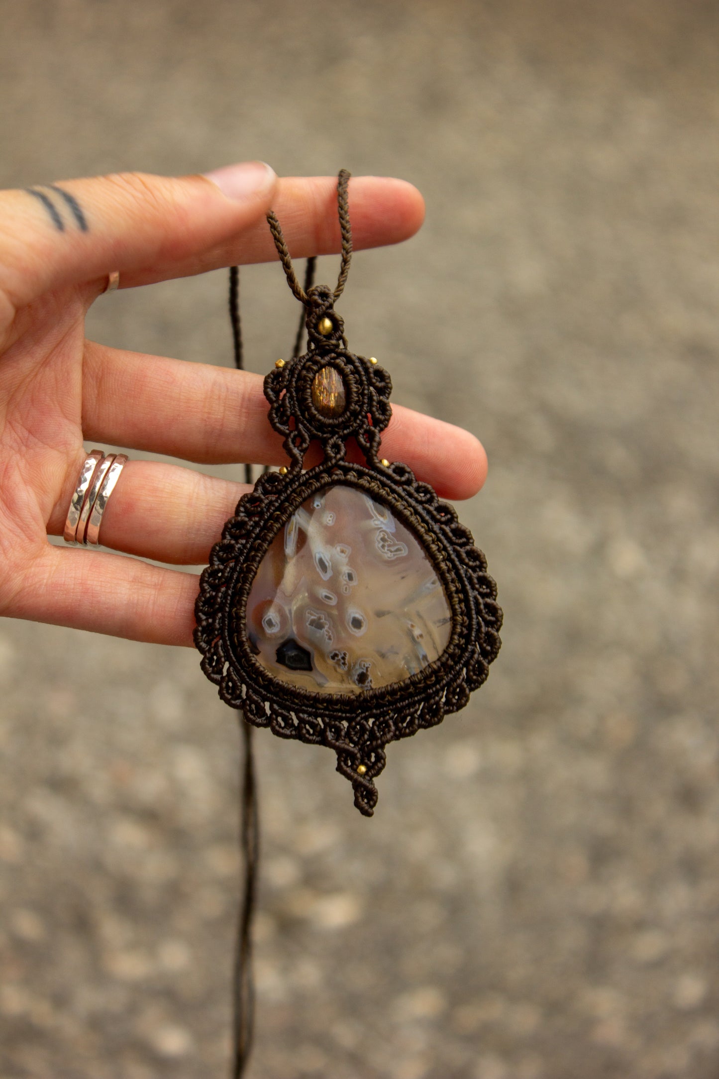 Sunstone & Stick Agate macrame necklace