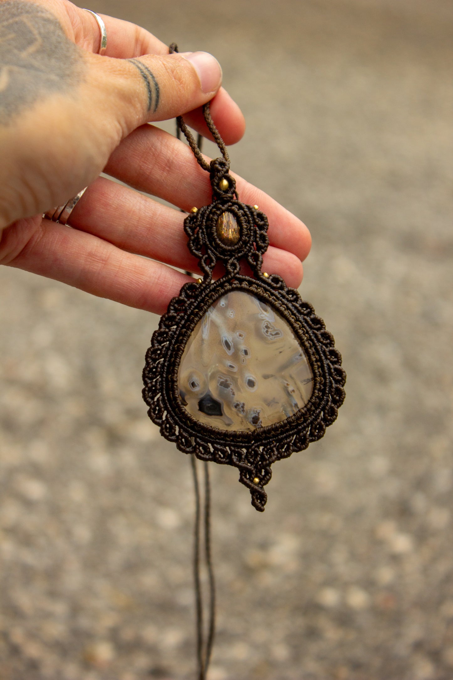 Sunstone & Stick Agate macrame necklace