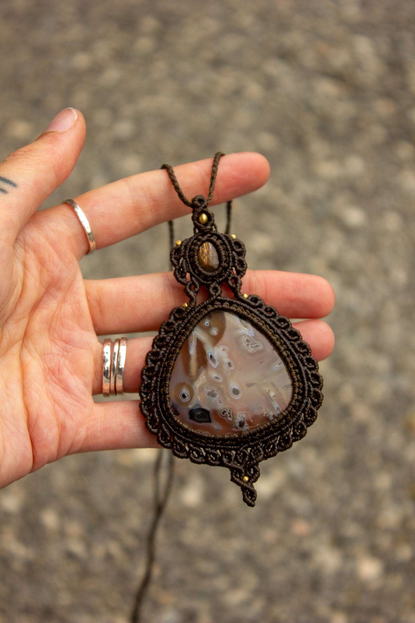 Sunstone & Stick Agate macrame necklace
