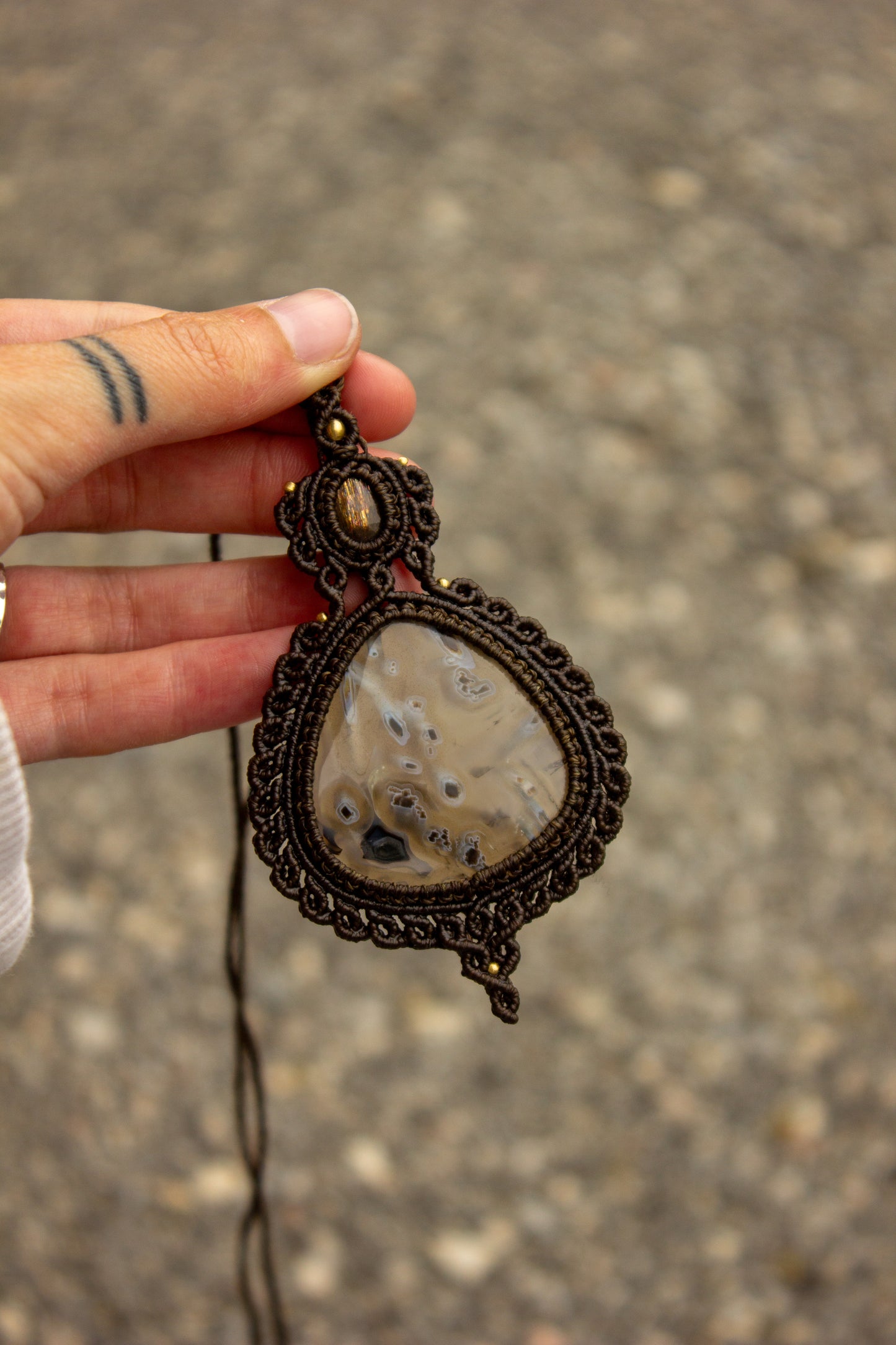 Sunstone & Stick Agate macrame necklace