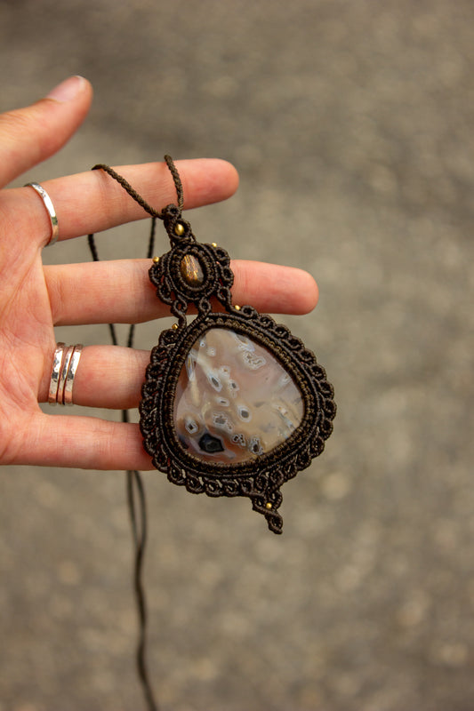 Sunstone & Stick Agate macrame necklace