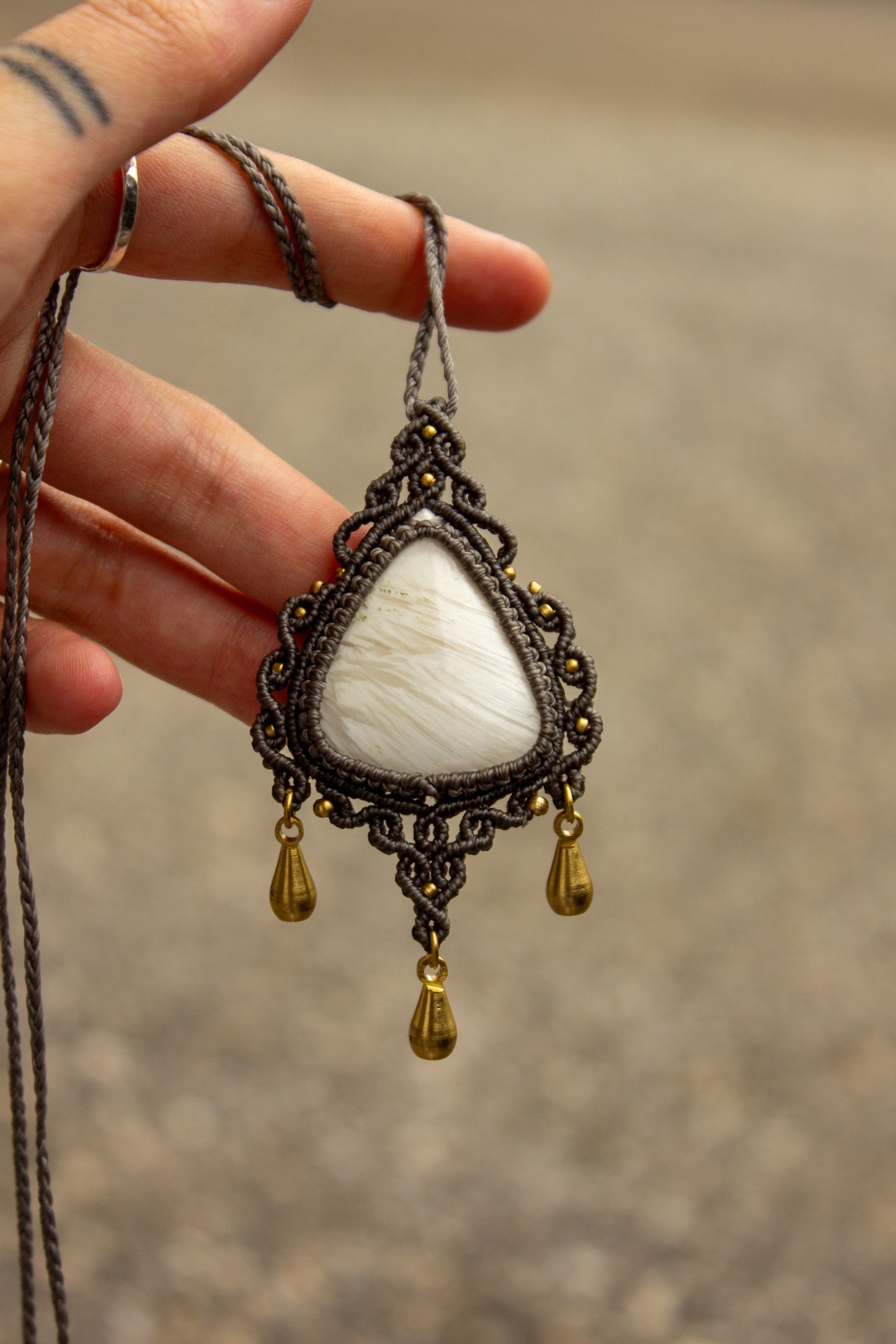 Scolecite macrame necklace