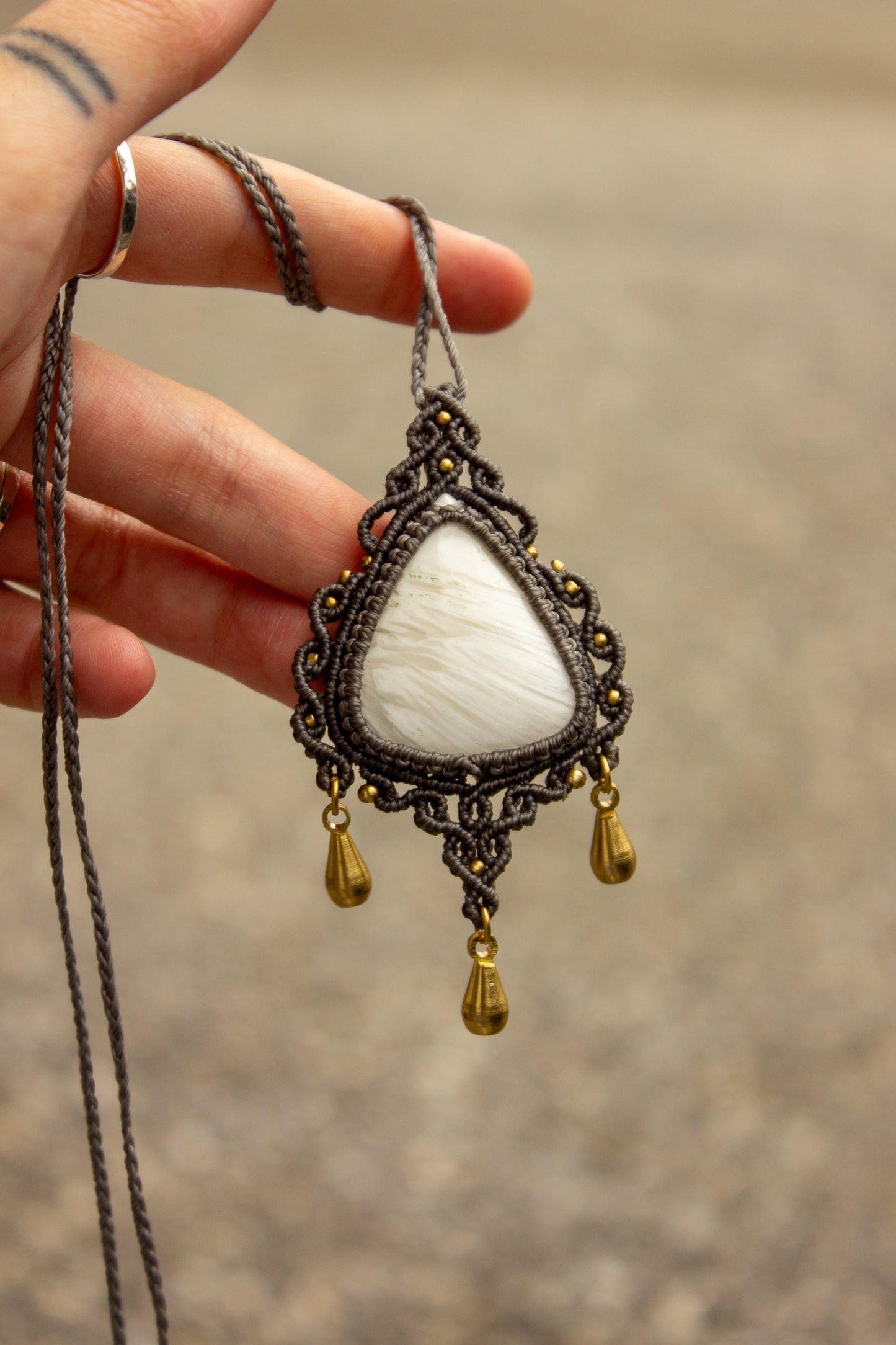 Scolecite macrame necklace