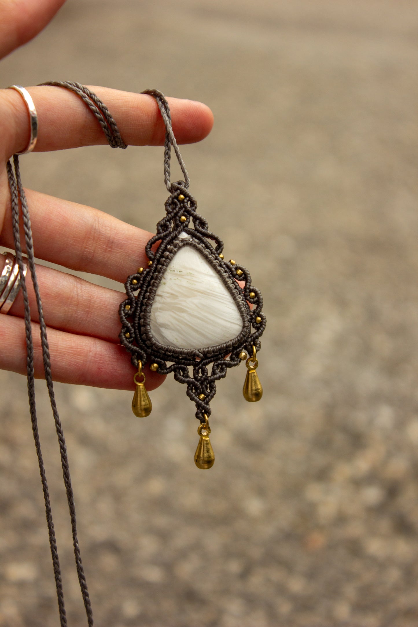Scolecite macrame necklace