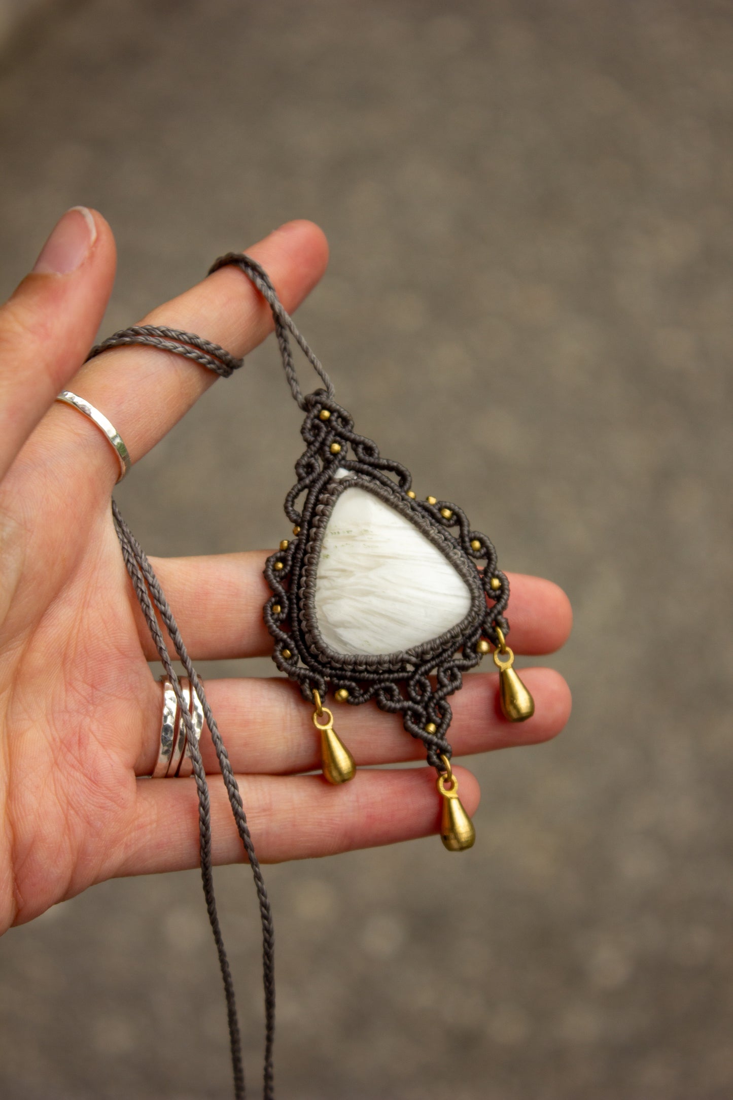 Scolecite macrame necklace