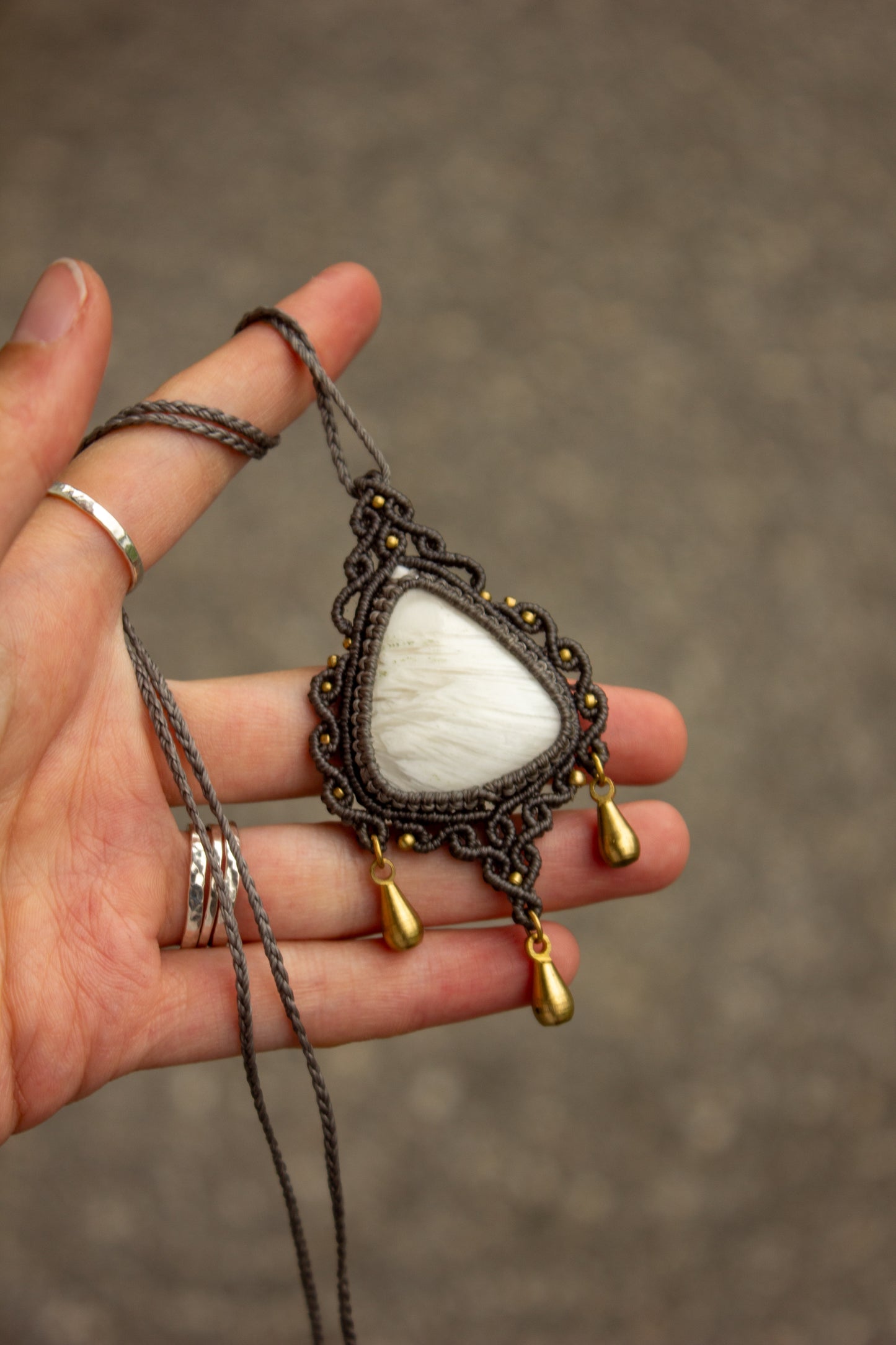 Scolecite macrame necklace
