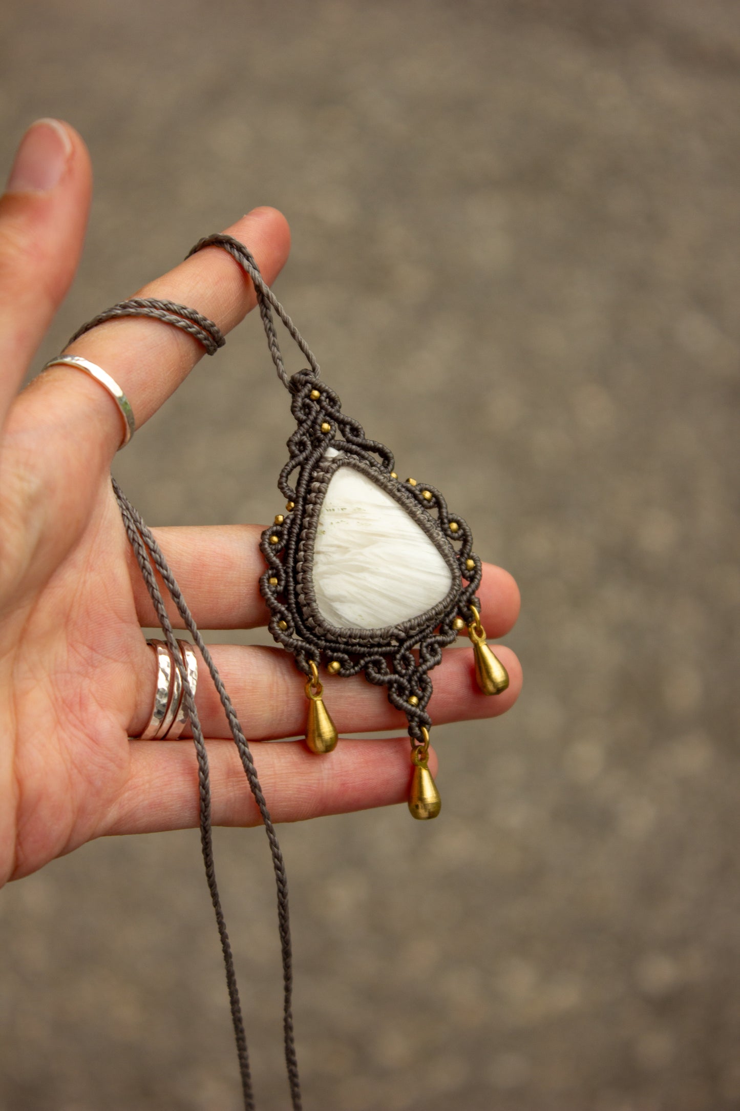 Scolecite macrame necklace