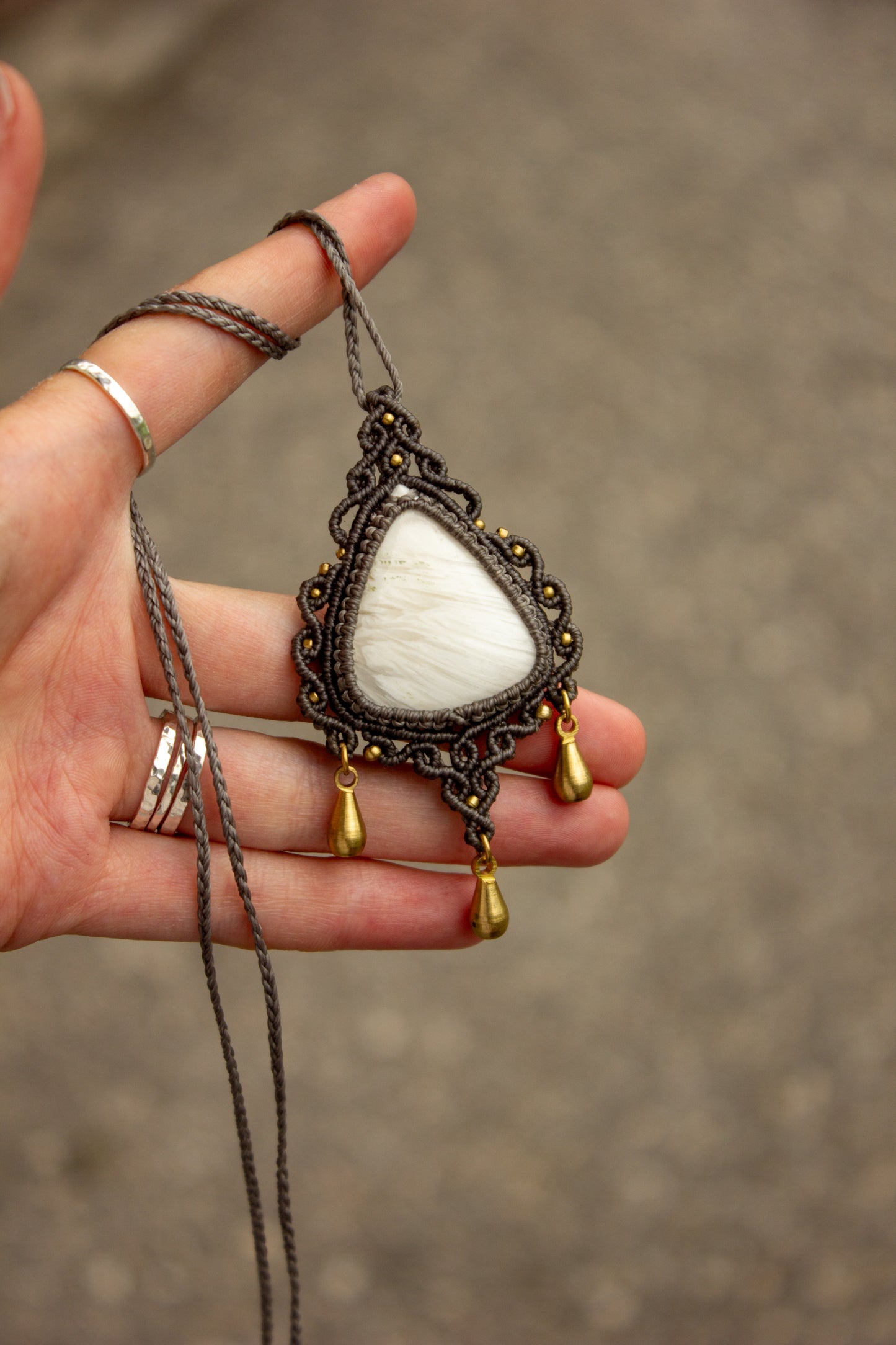 Scolecite macrame necklace