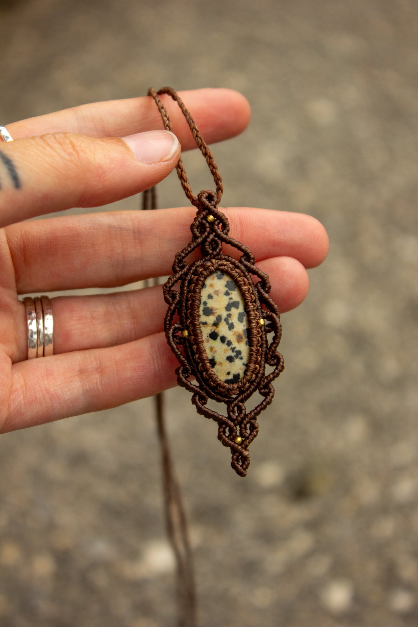 Dalmatian Jasper macrame necklace