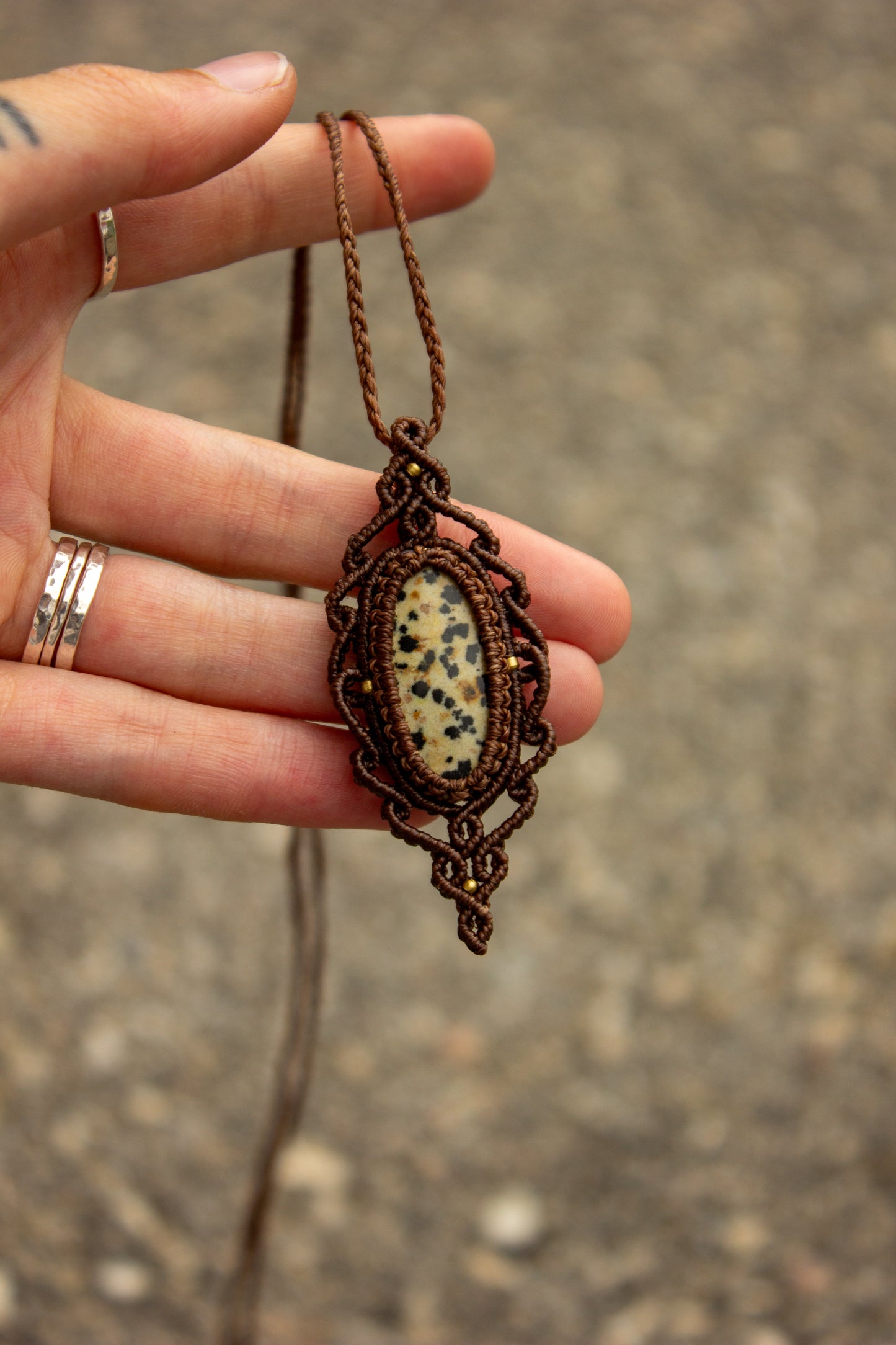 Dalmatian Jasper macrame necklace