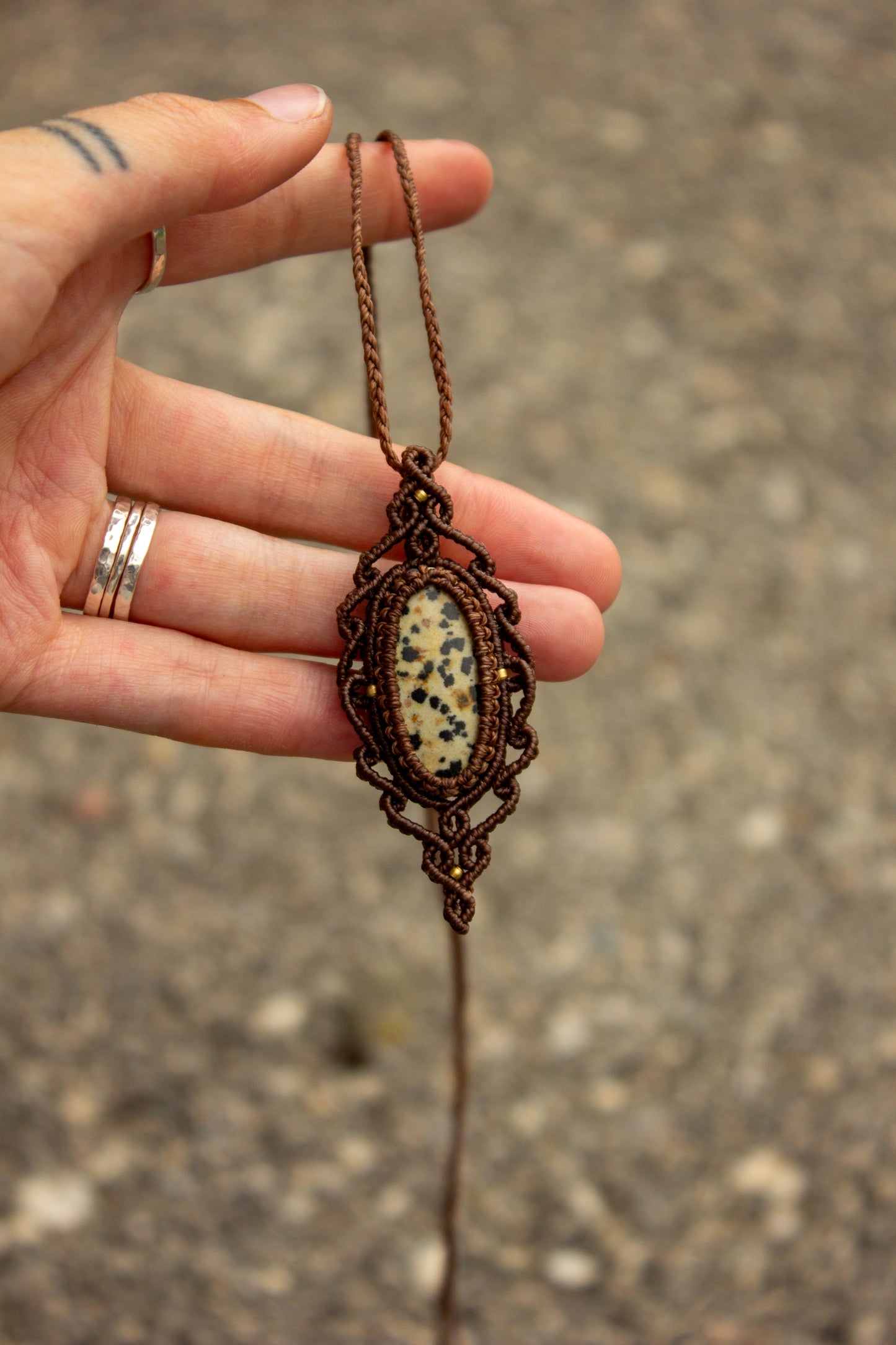 Dalmatian Jasper macrame necklace