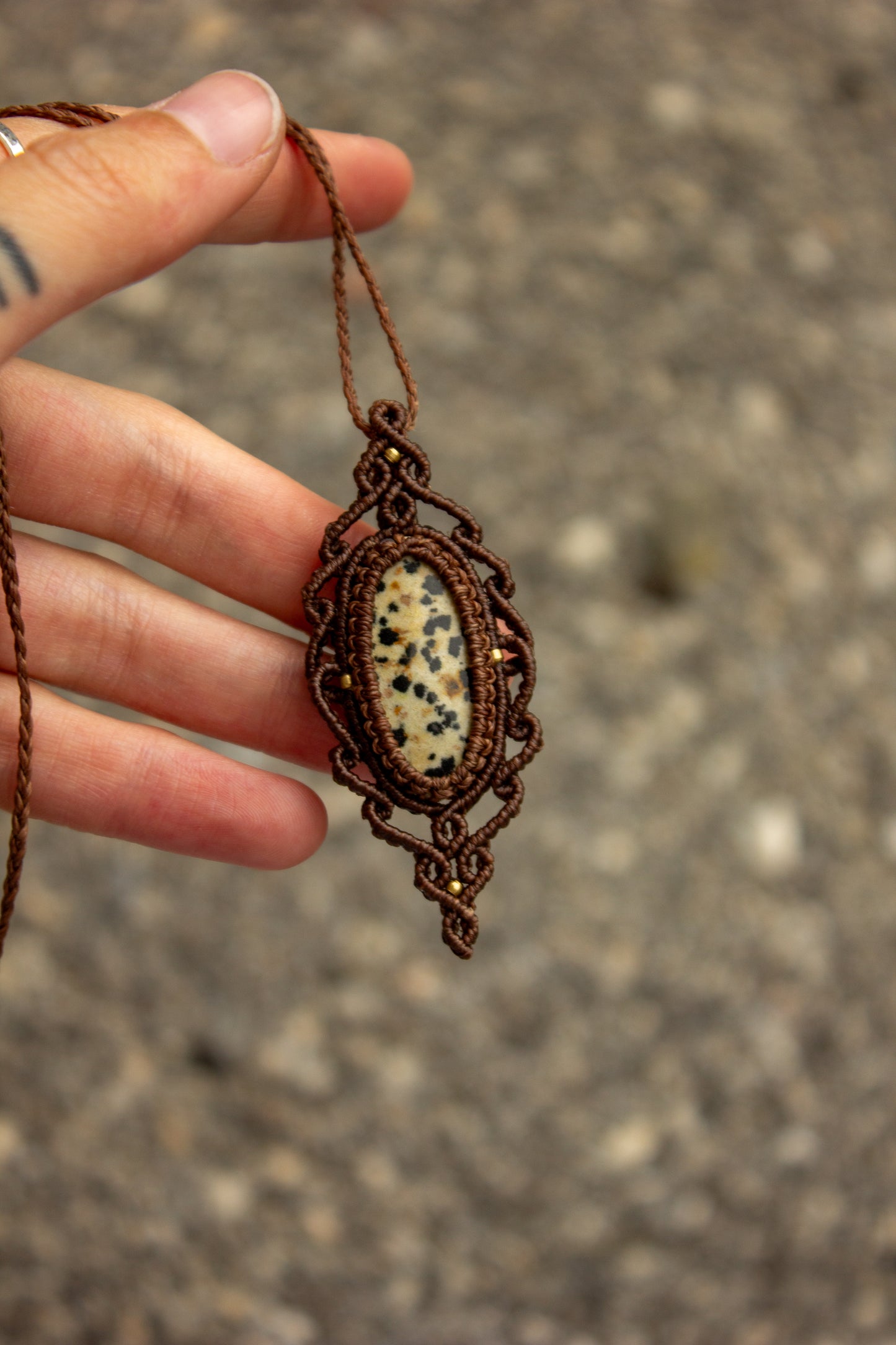 Dalmatian Jasper macrame necklace