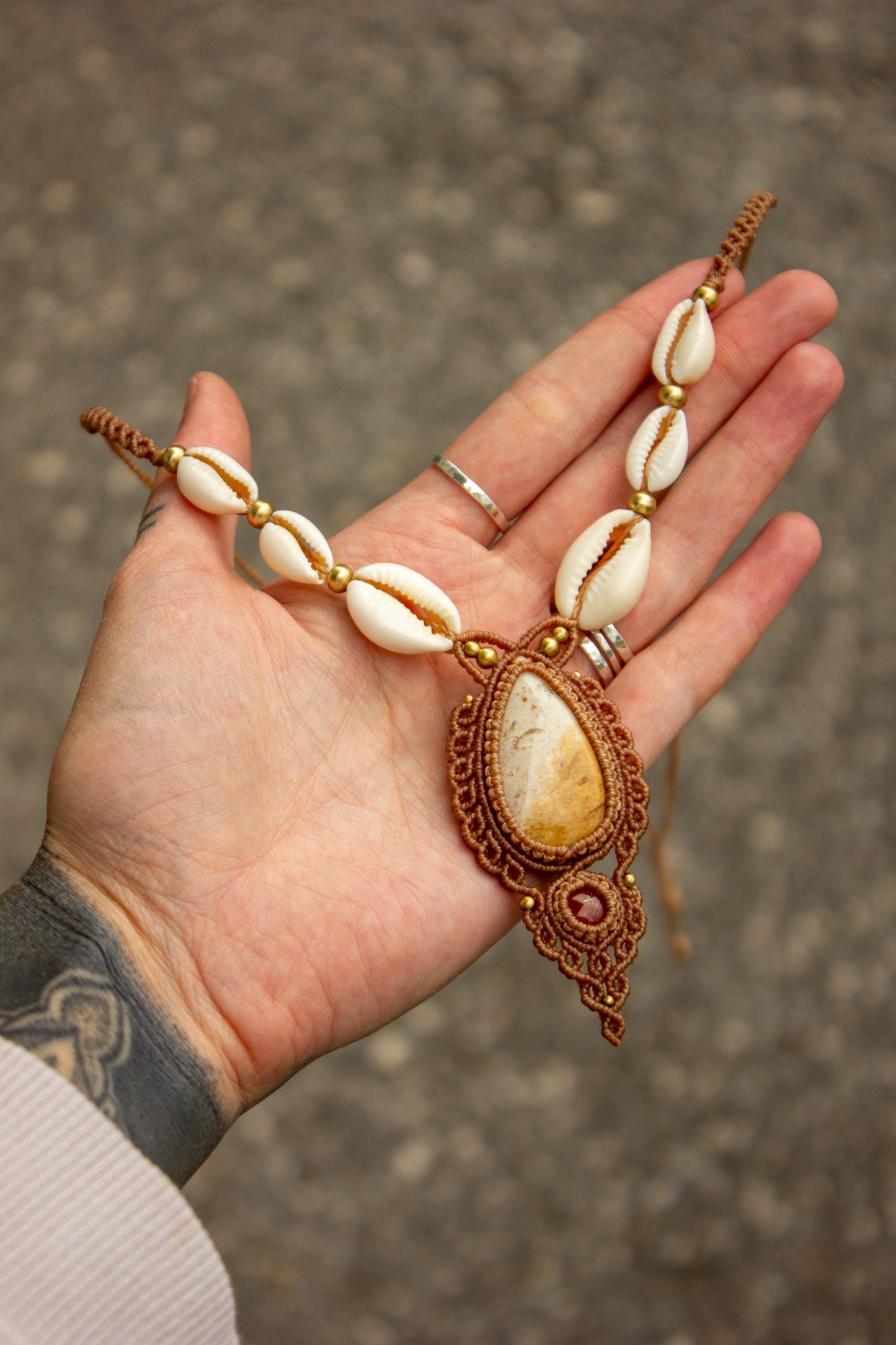 Polka Dot Jasper & Carnelian macrame necklace