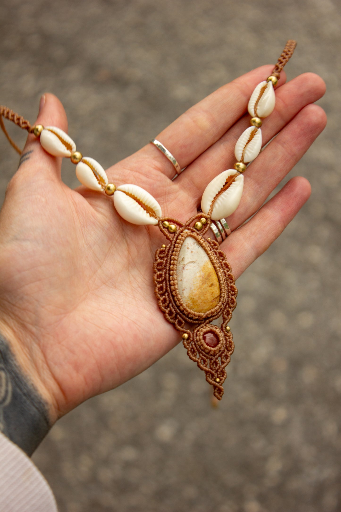 Polka Dot Jasper & Carnelian macrame necklace
