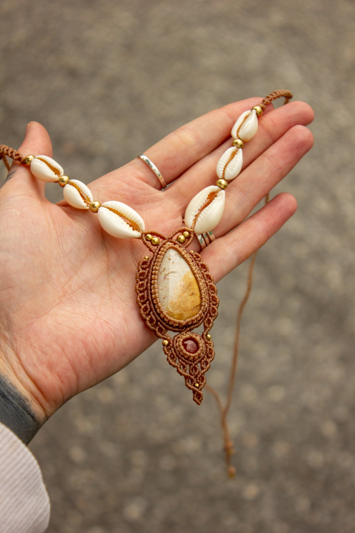 Polka Dot Jasper & Carnelian macrame necklace