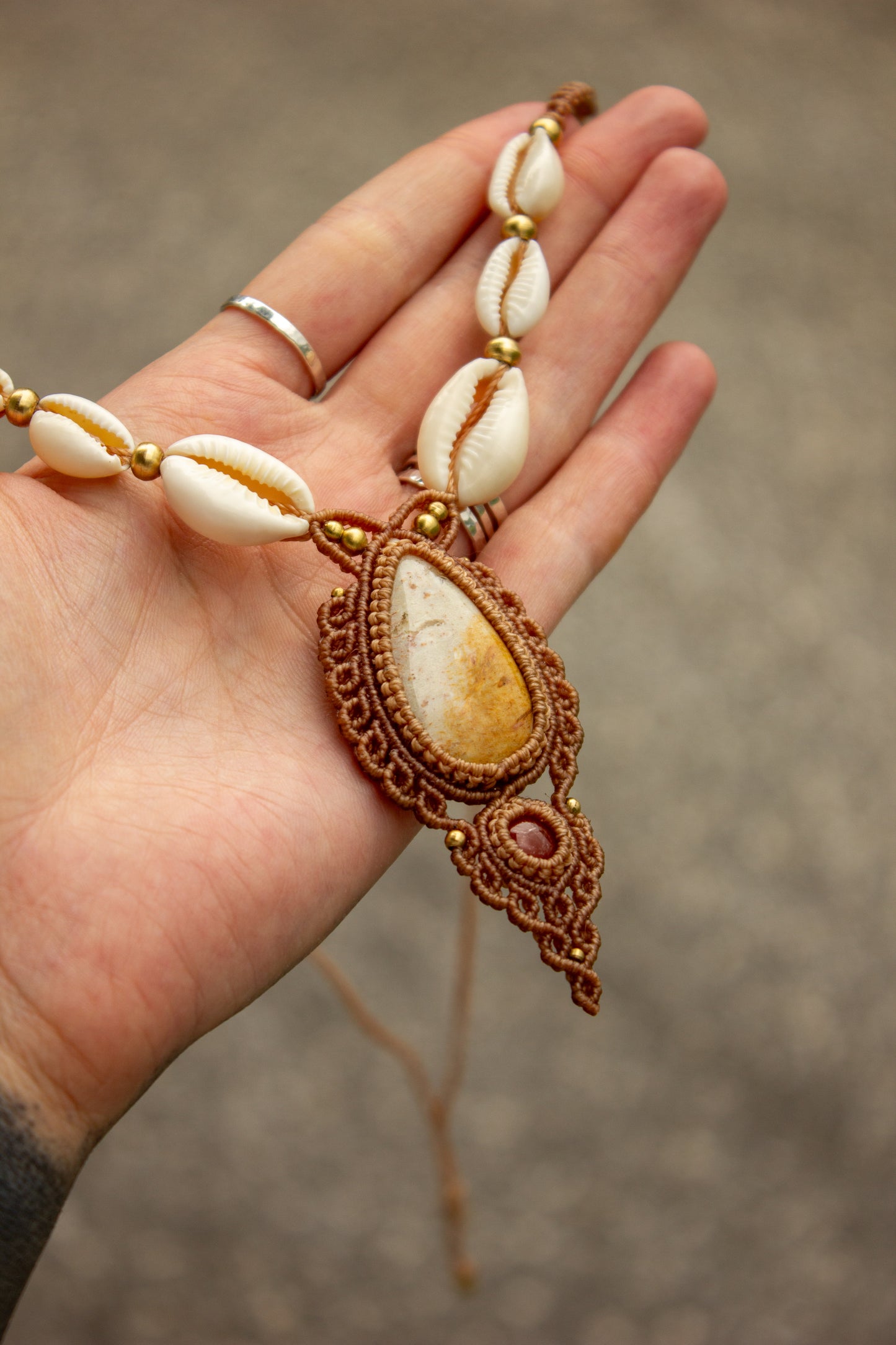 Polka Dot Jasper & Carnelian macrame necklace