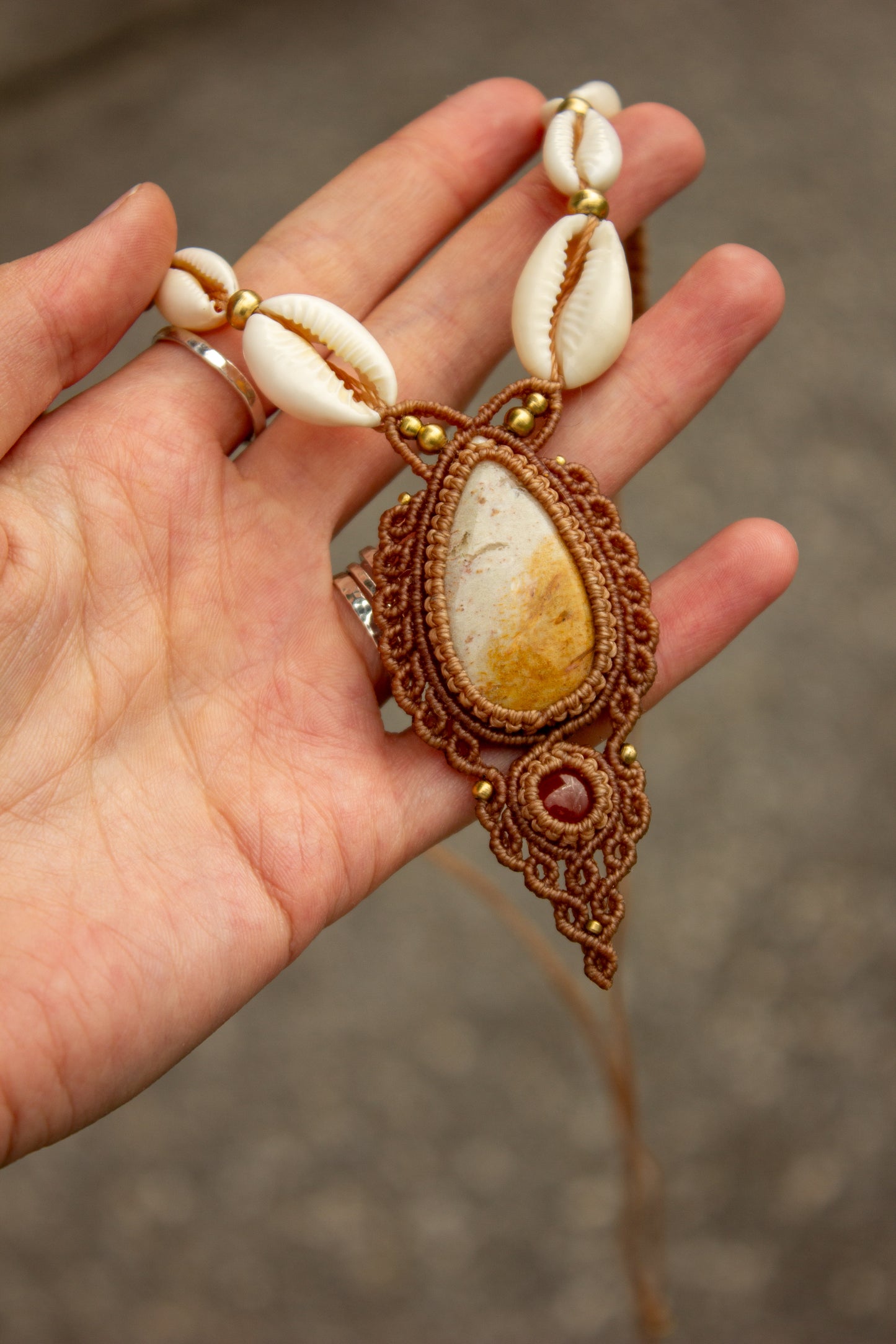 Polka Dot Jasper & Carnelian macrame necklace