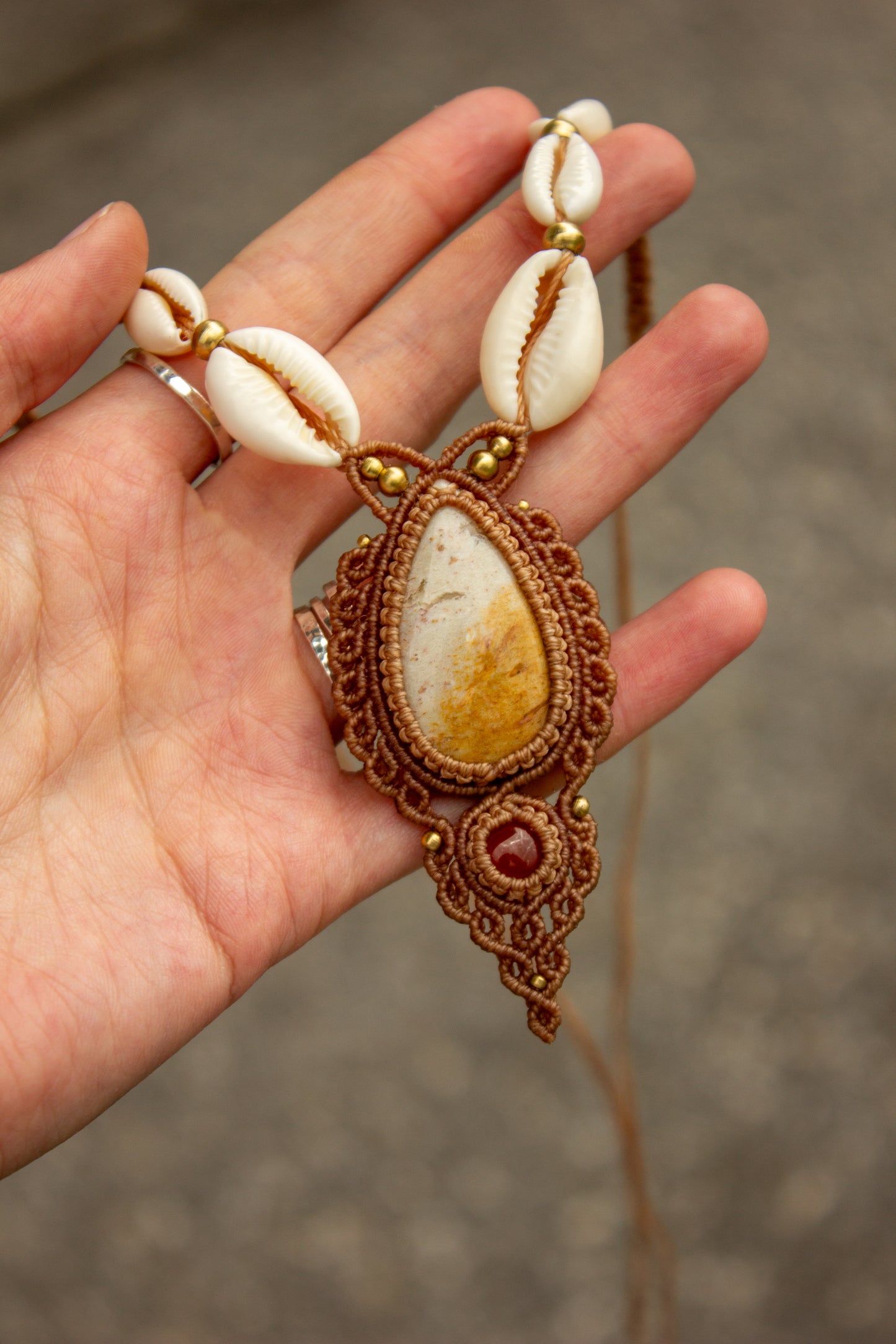 Polka Dot Jasper & Carnelian macrame necklace