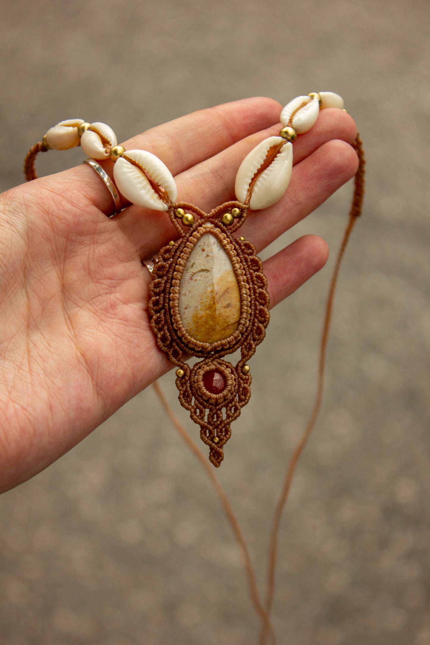 Polka Dot Jasper & Carnelian macrame necklace