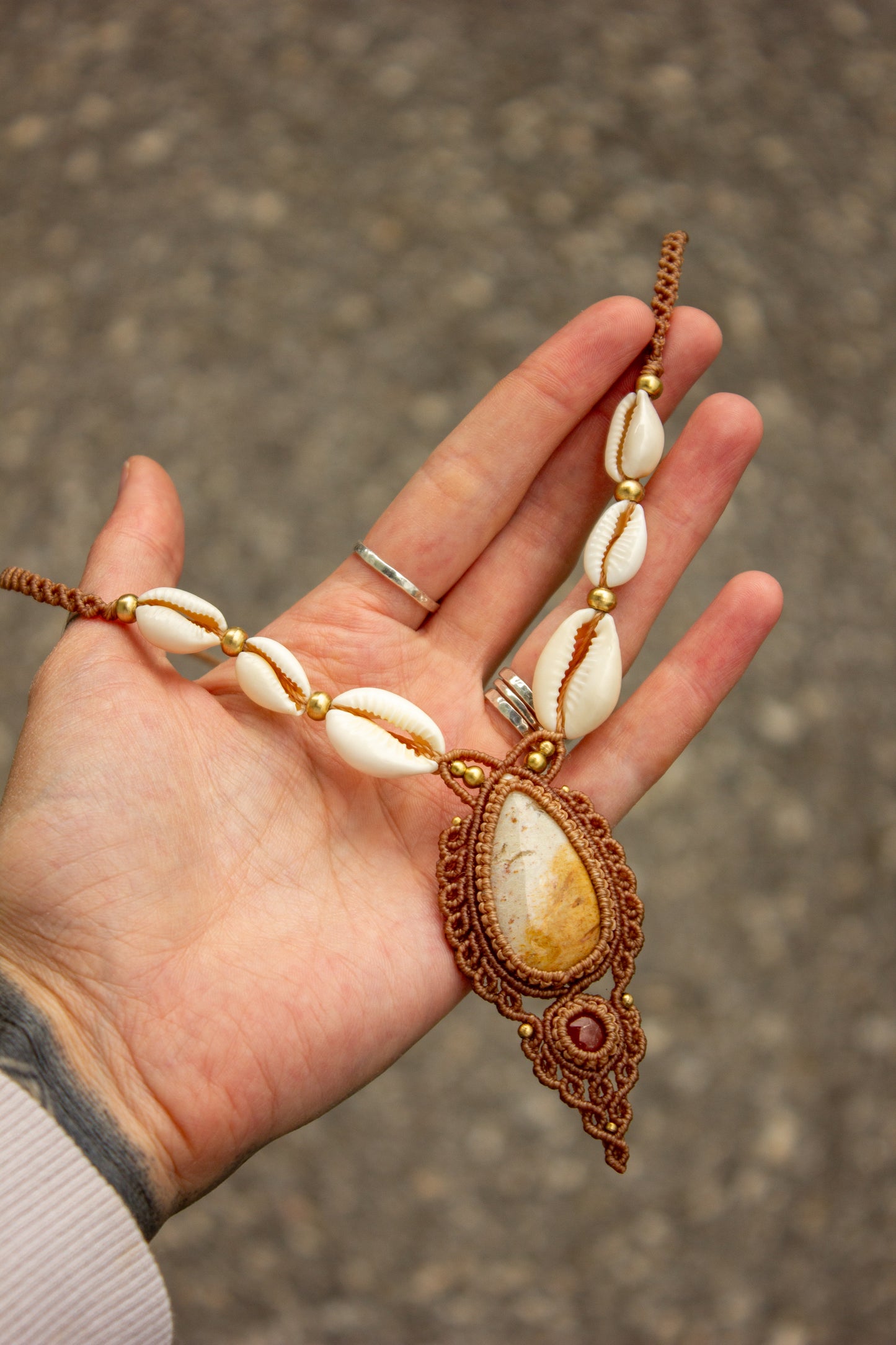 Polka Dot Jasper & Carnelian macrame necklace