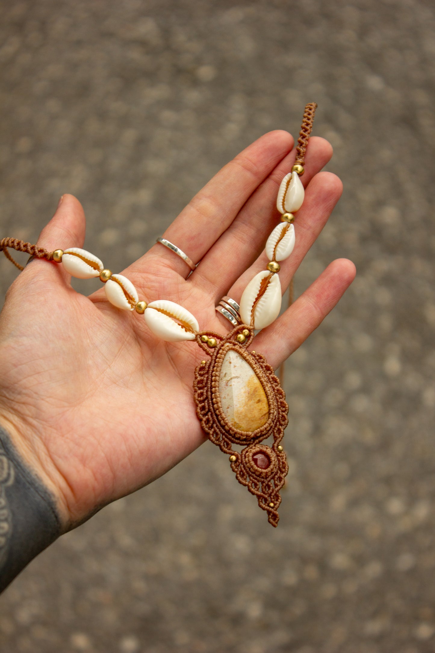 Polka Dot Jasper & Carnelian macrame necklace