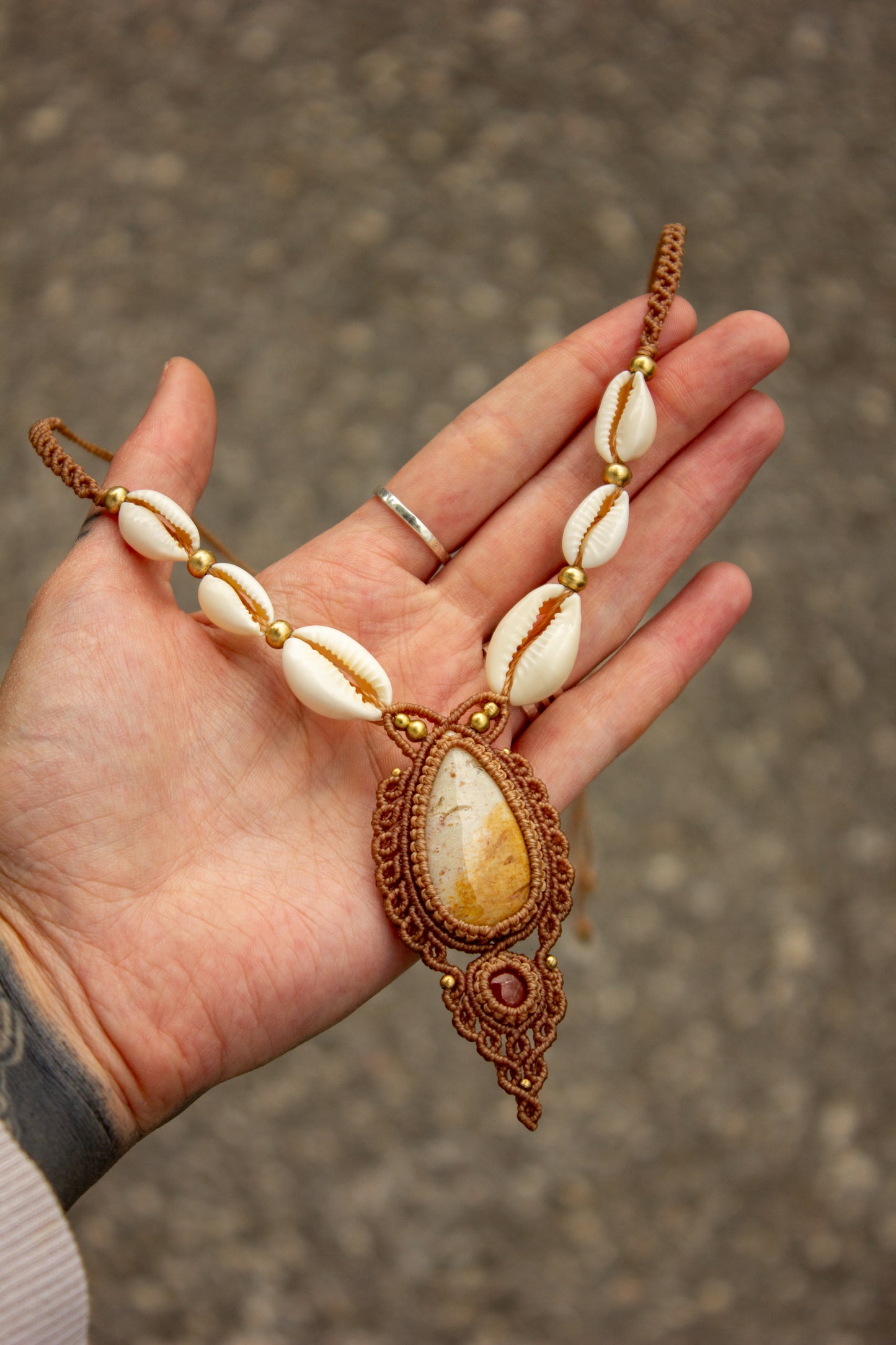 Polka Dot Jasper & Carnelian macrame necklace