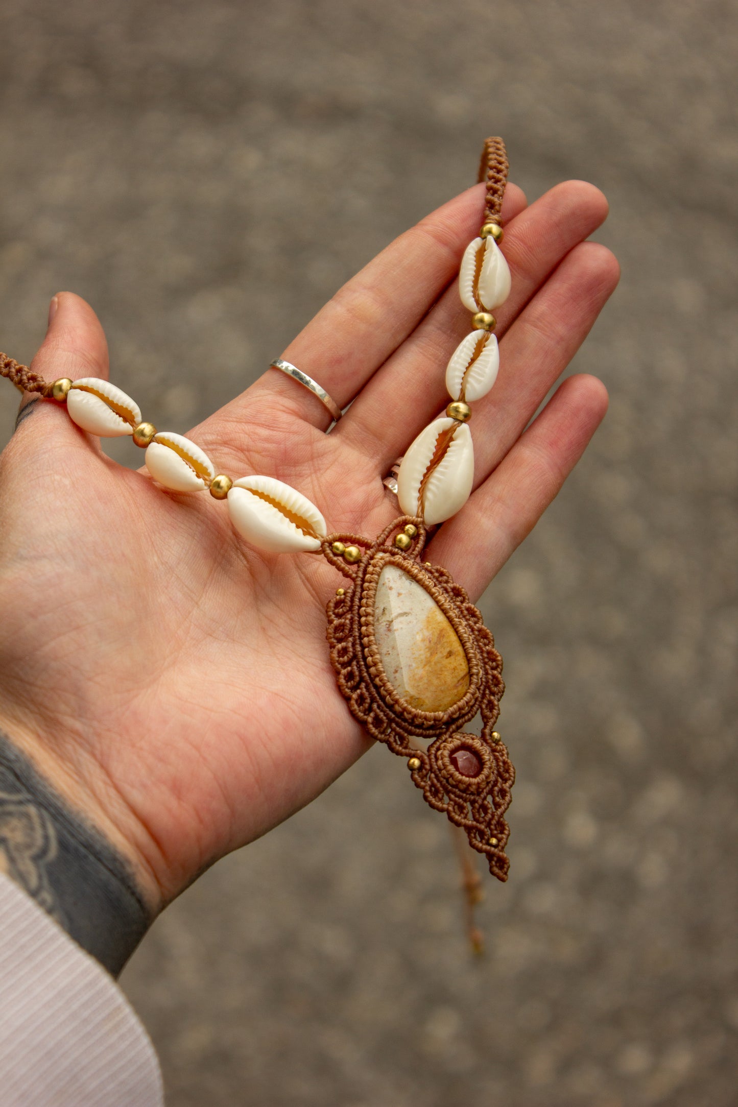 Polka Dot Jasper & Carnelian macrame necklace