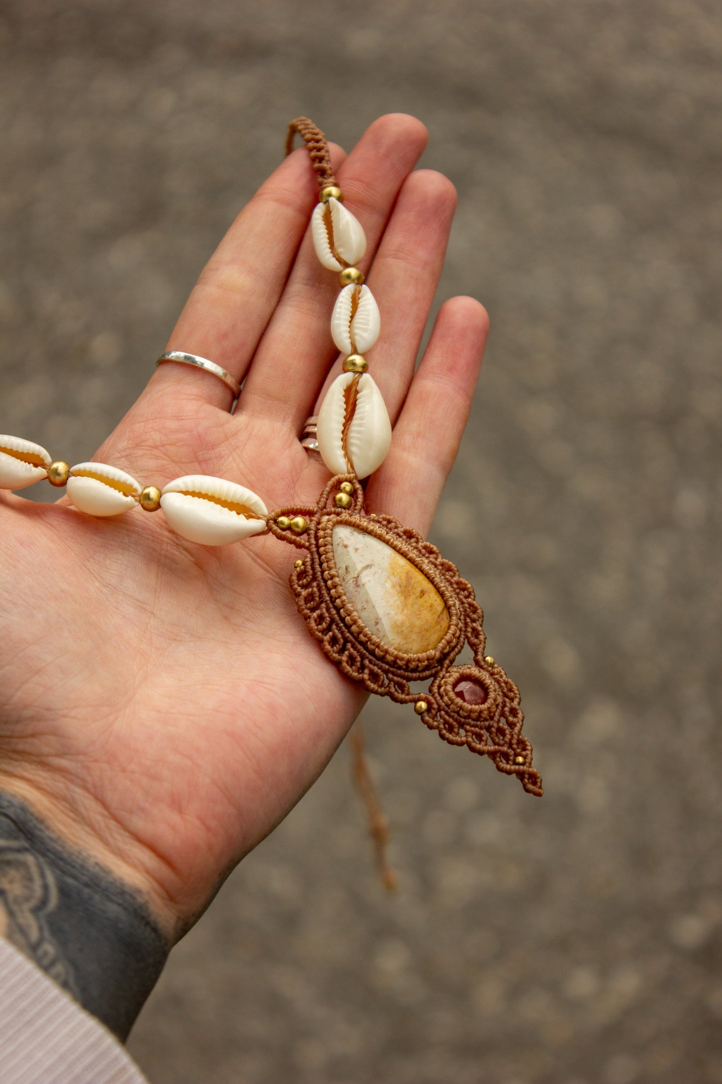 Polka Dot Jasper & Carnelian macrame necklace