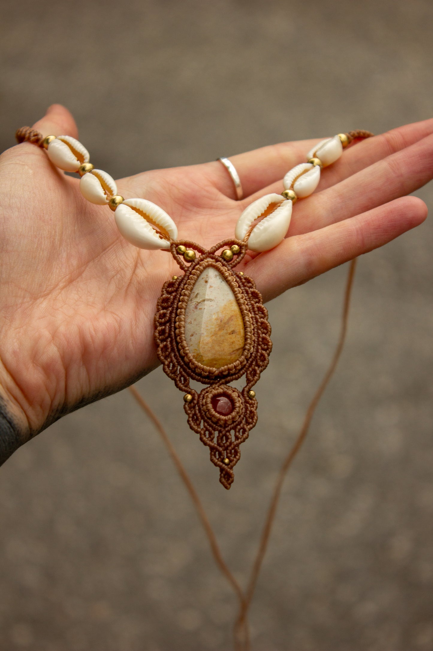 Polka Dot Jasper & Carnelian macrame necklace